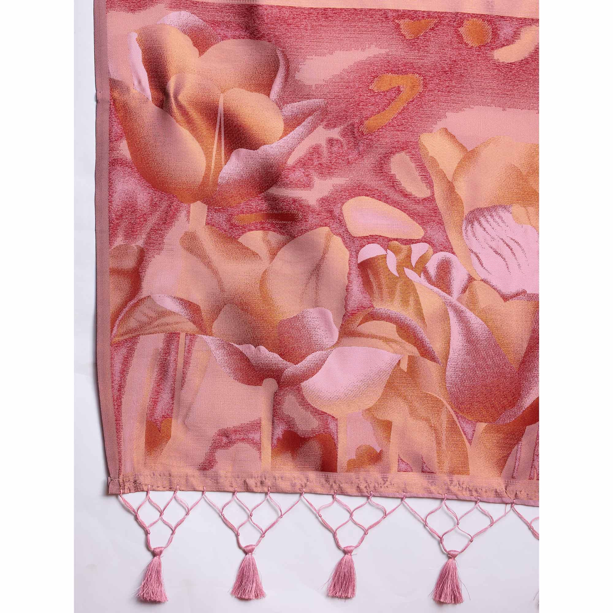 Pink Floral Woven Banarasi Silk Saree