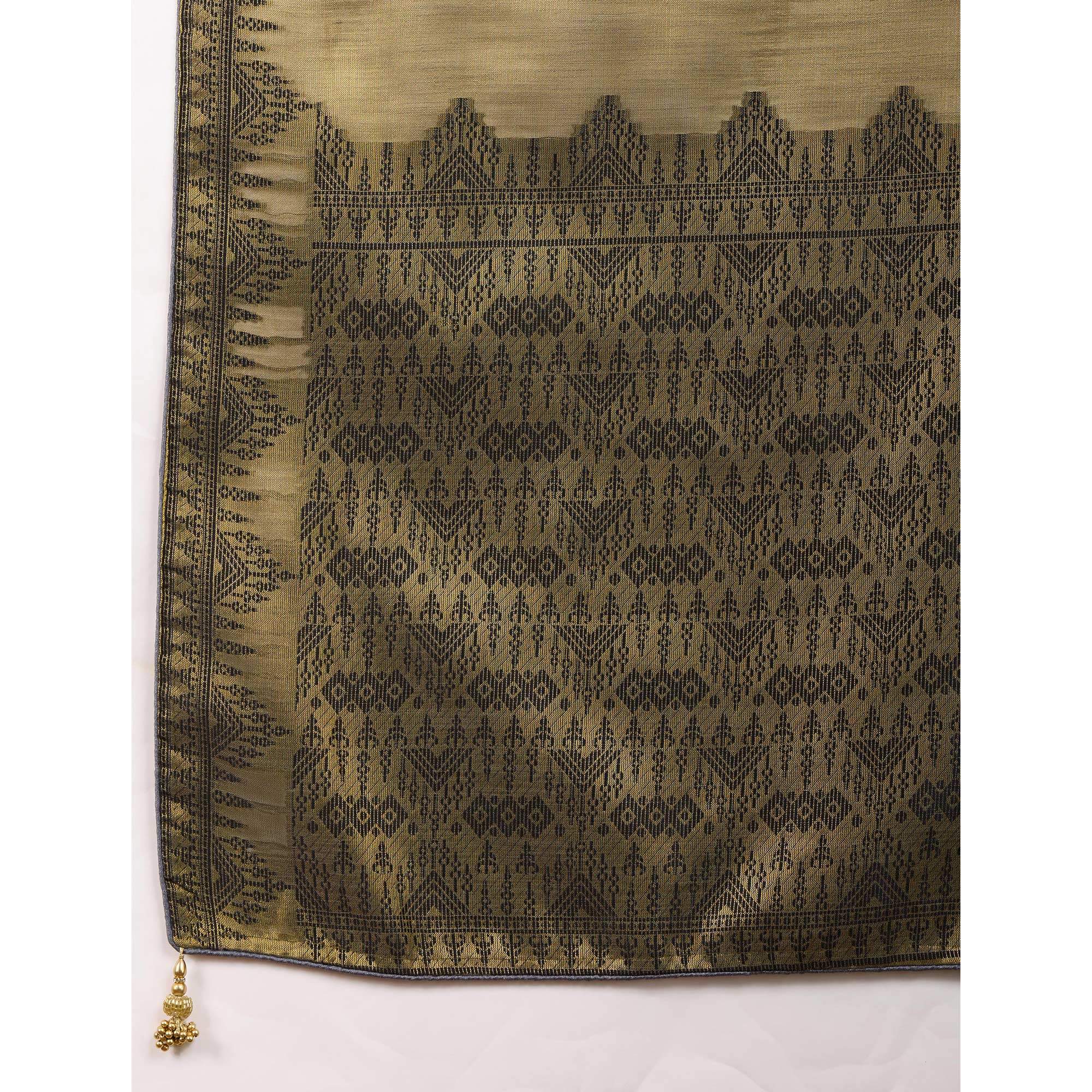 Dusty Green Festive Linen Tissue Saree with Zari Borders