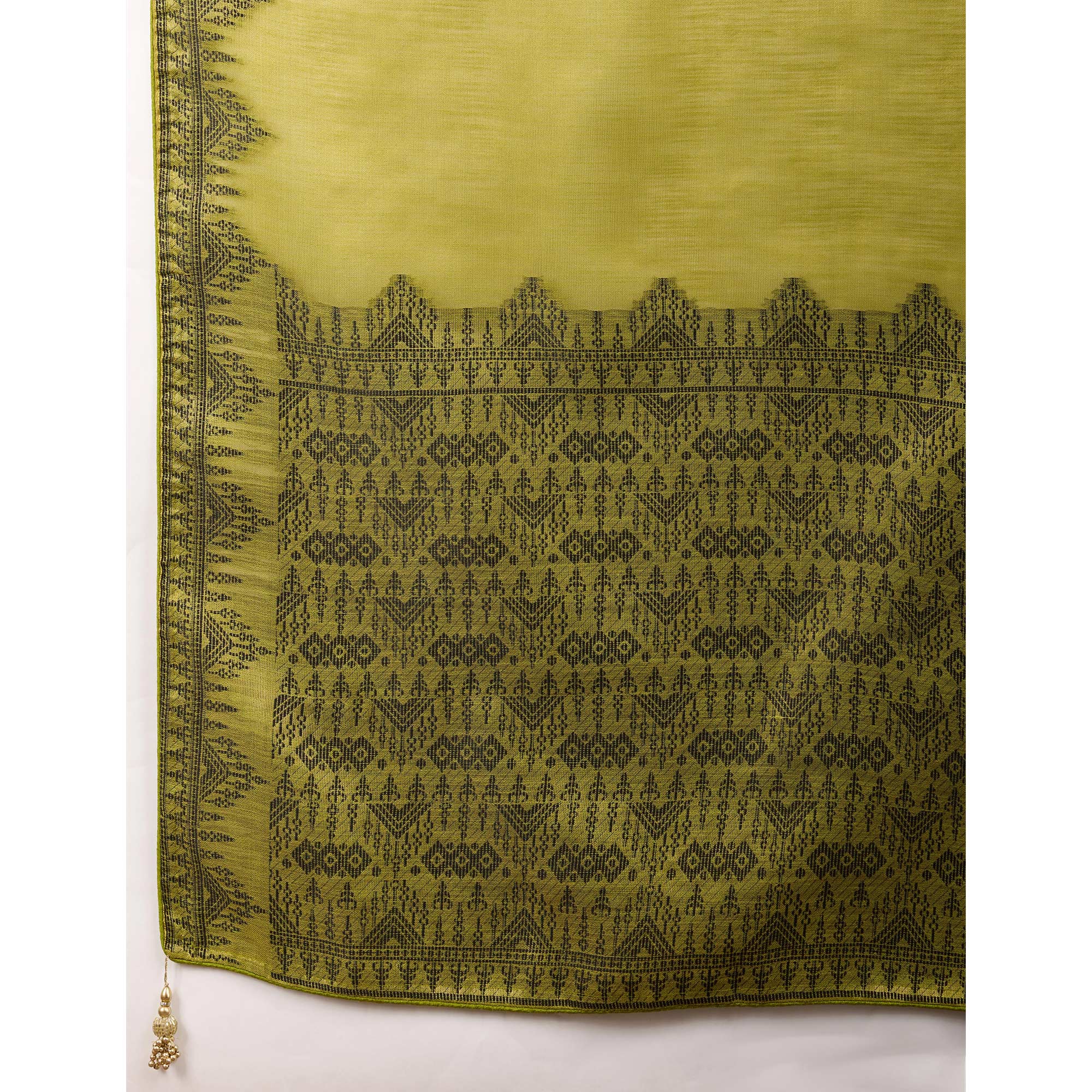 Green Festive Linen Tissue Saree with Zari Borders