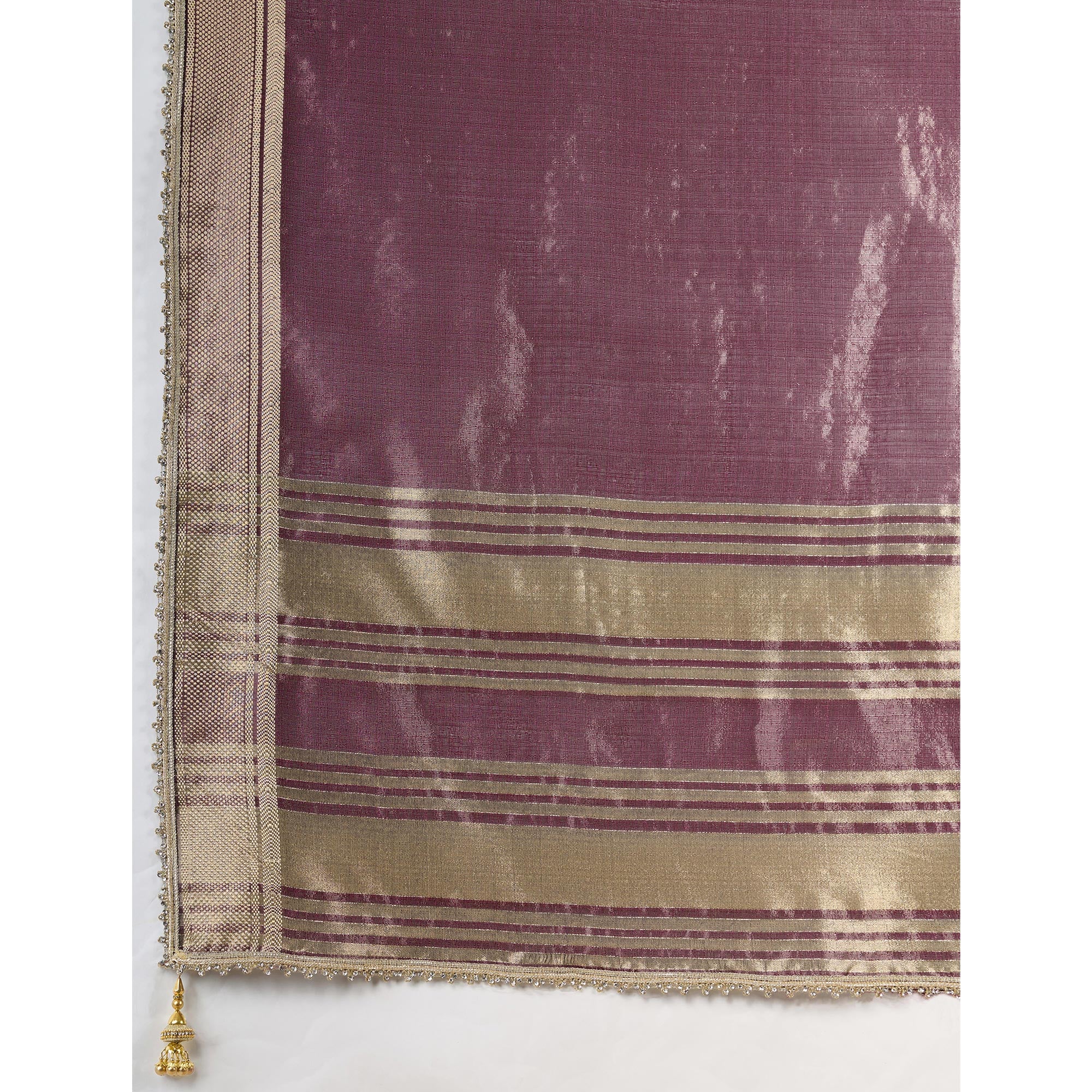 Purple Solid Linen Tissue Saree With Weaving & Zarkan Lace Border