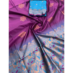 Purple Banarasi Silk Saree Adorned with Elegant Floral Zari Weaving