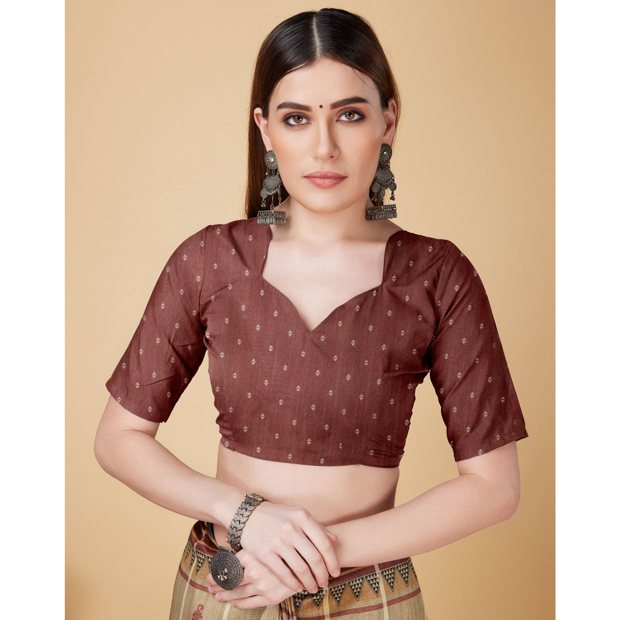 Beige Digital Printed Cotton Silk Saree With Tassels