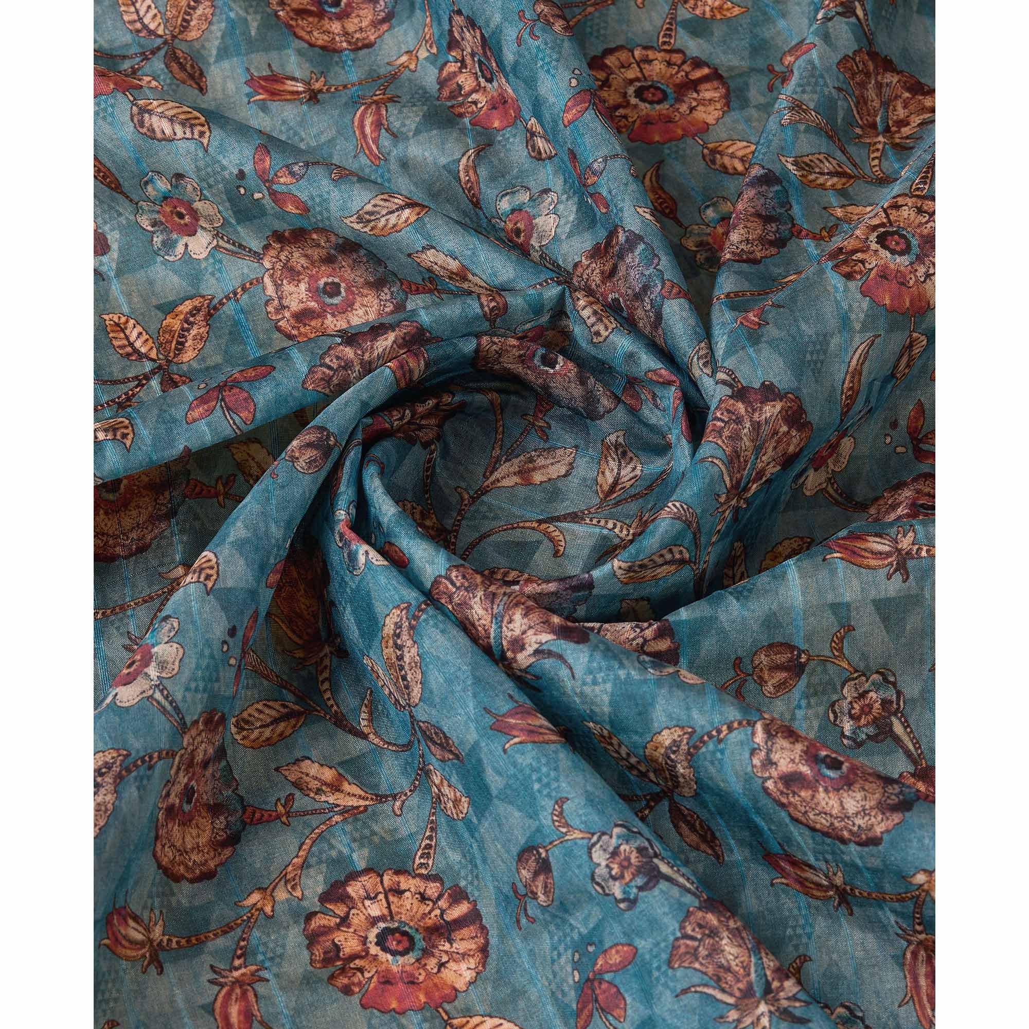 Sky Blue Digital Printed Cotton Silk Saree