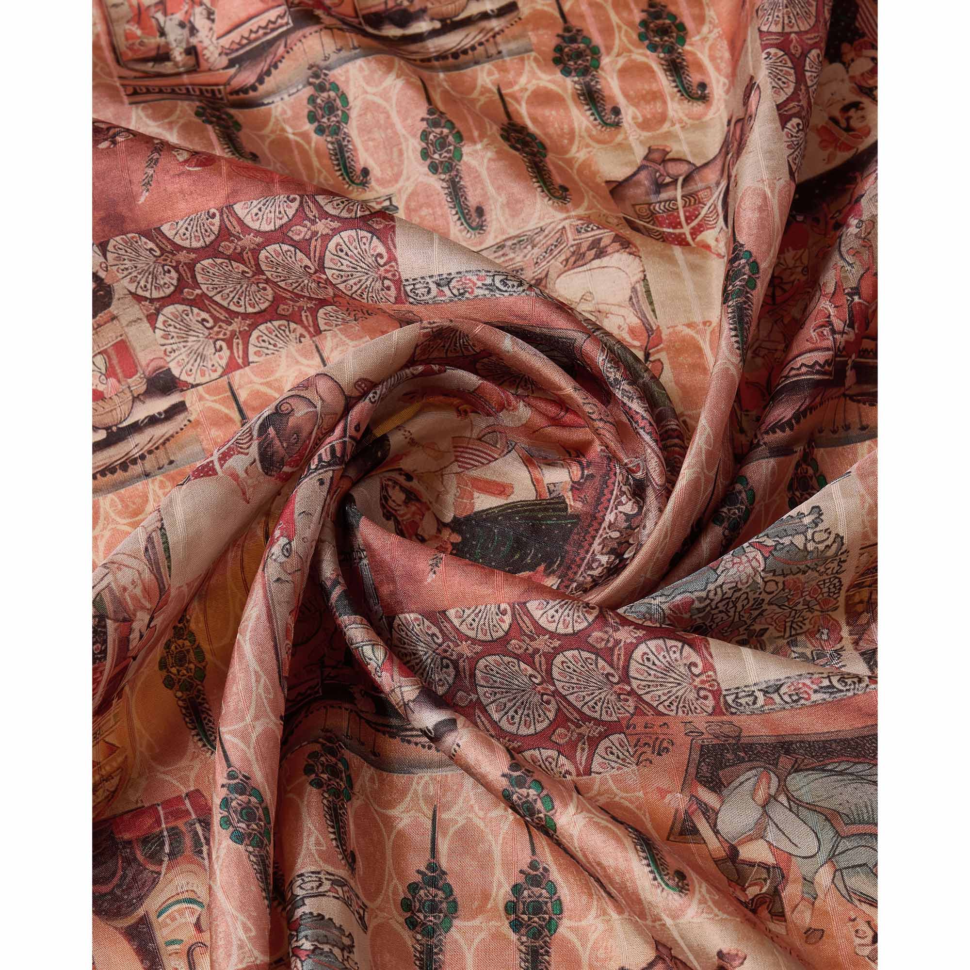 Peach Digital Printed Cotton Silk Saree