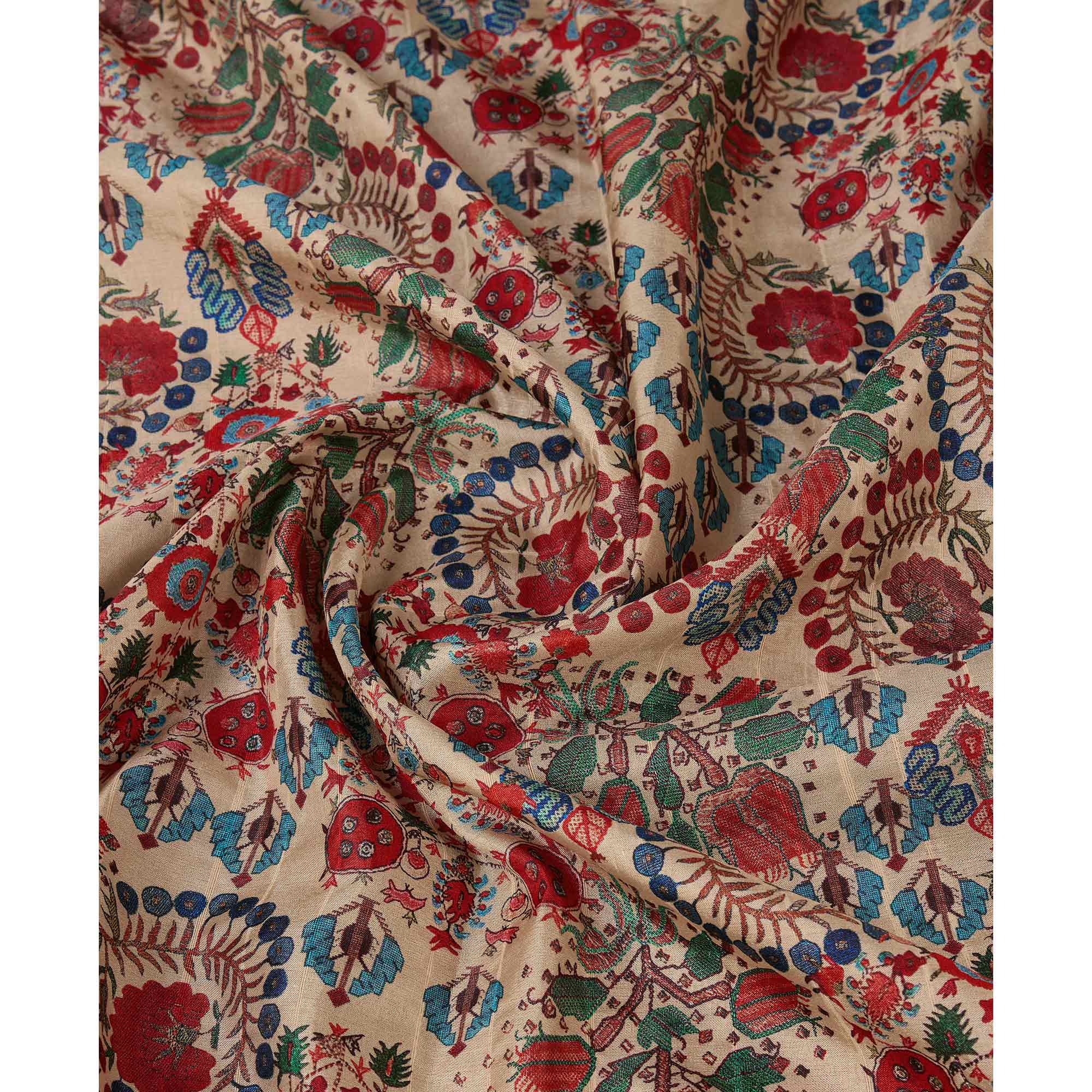 Beige Digital Printed Cotton Silk Saree With Border