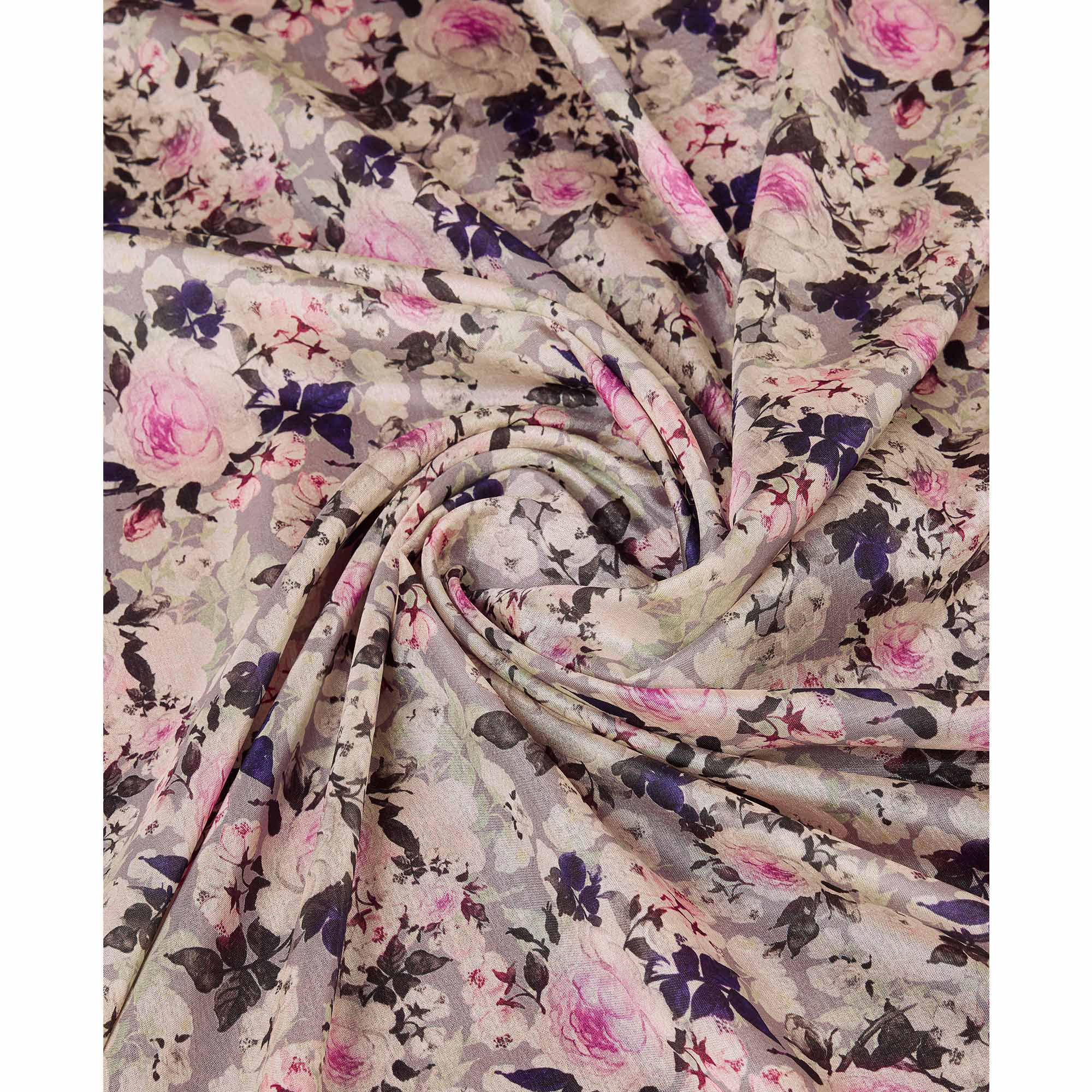 Grey Digital Printed Cotton Silk Saree With Border