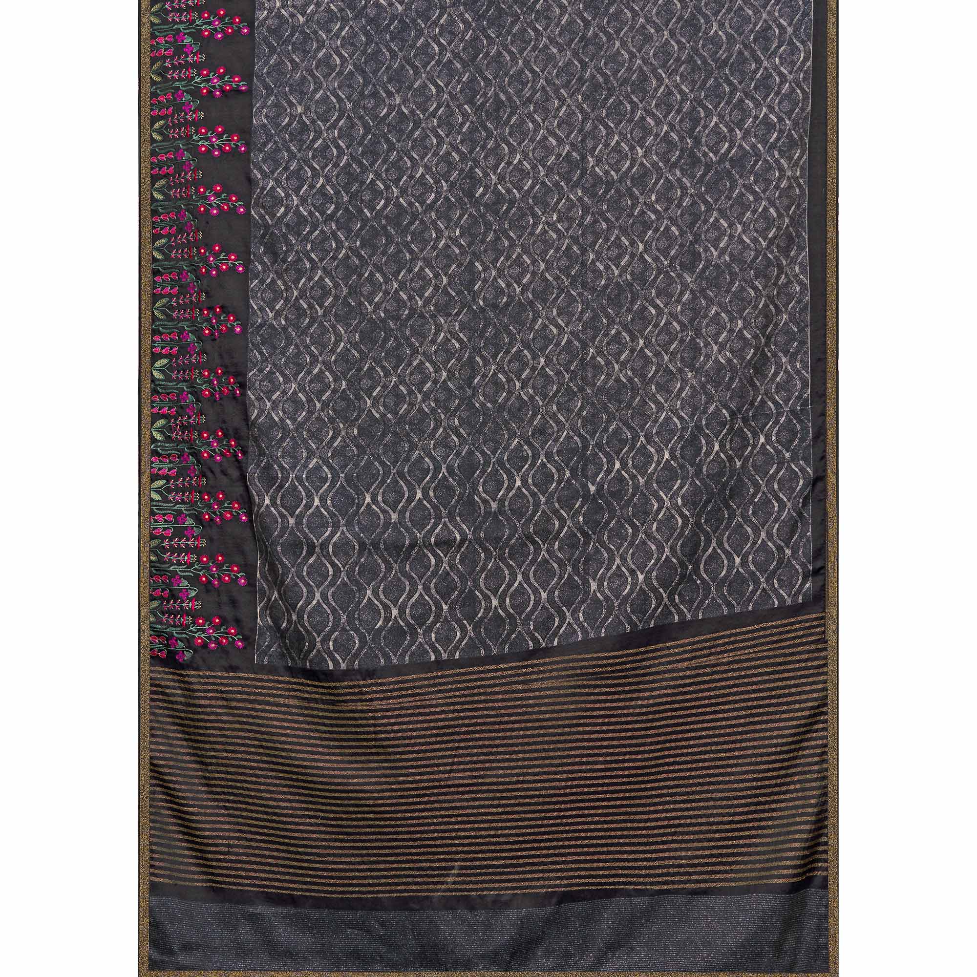 Grey Printed With Embroidered Cotton Silk Saree