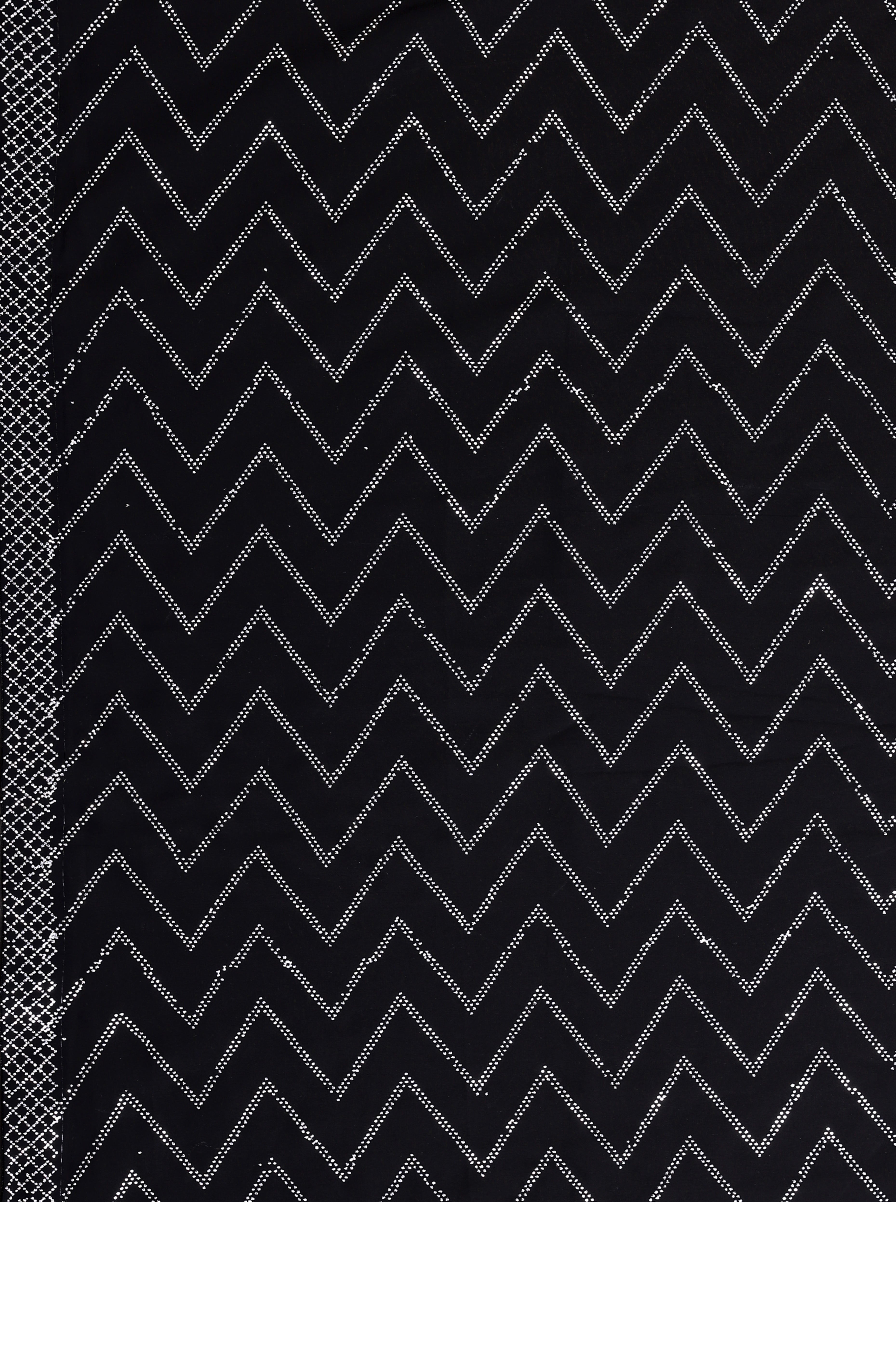 Glamorous Black Zig Zag Design Swarovski Crystal Work Georgette Saree