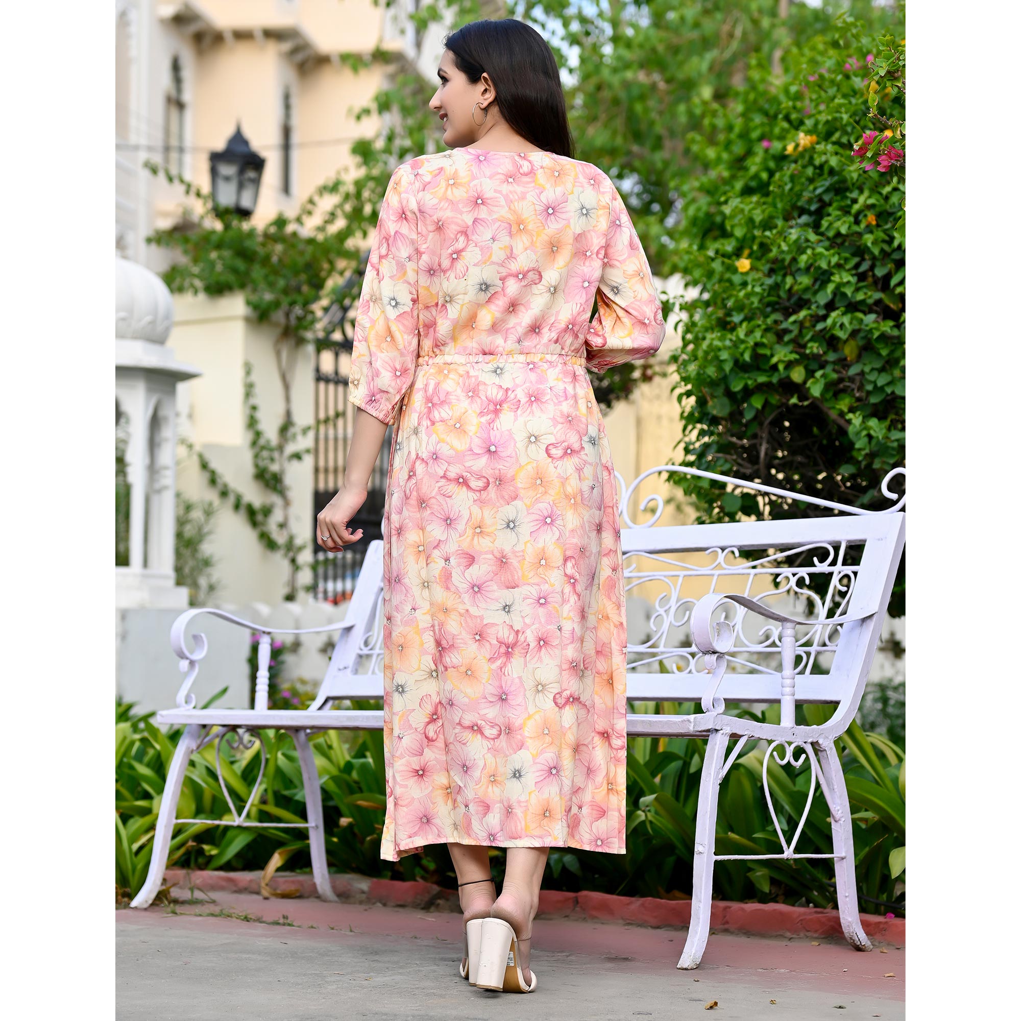 Pink Floral Printed Rayon Dress