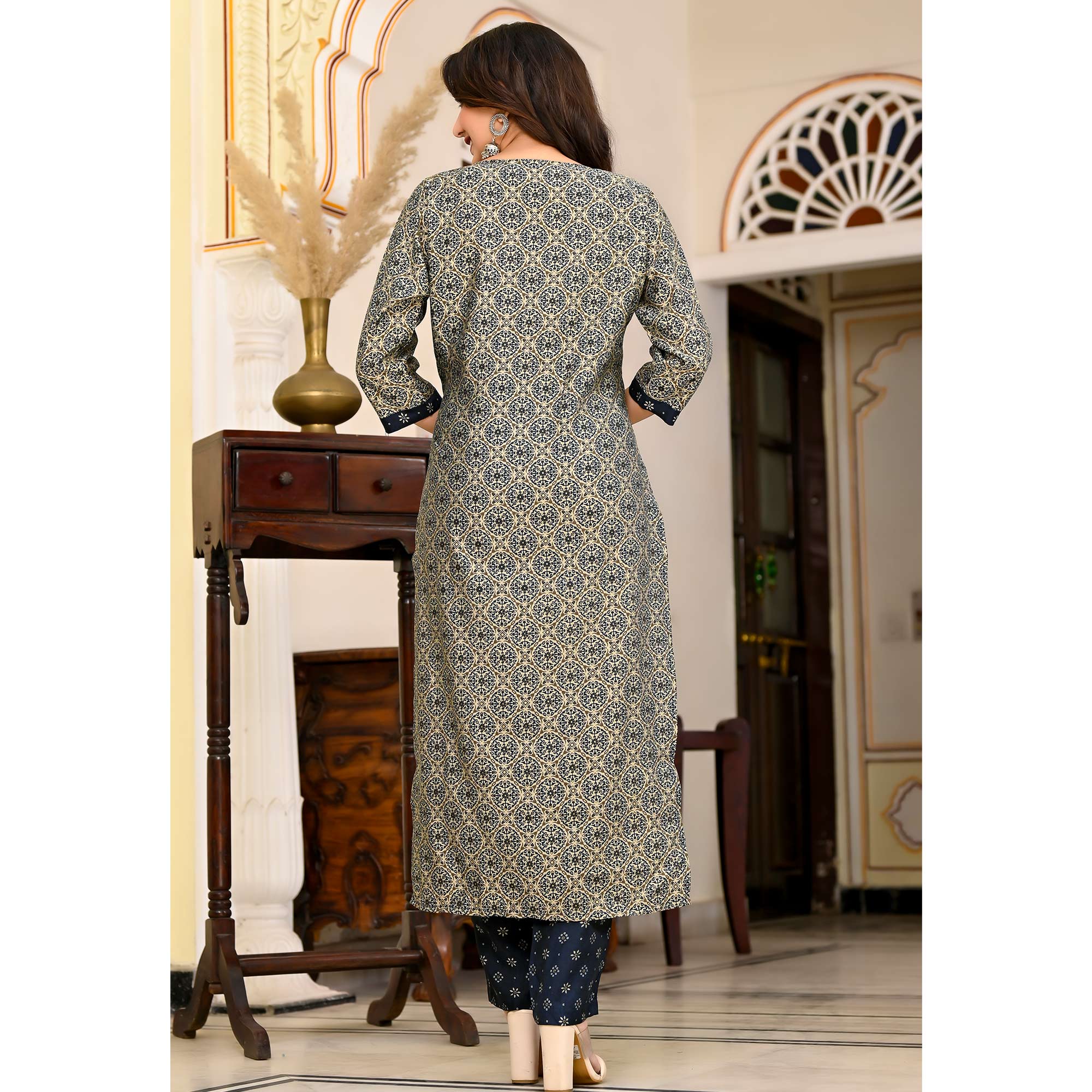 Blue Printed Chanderi Suit