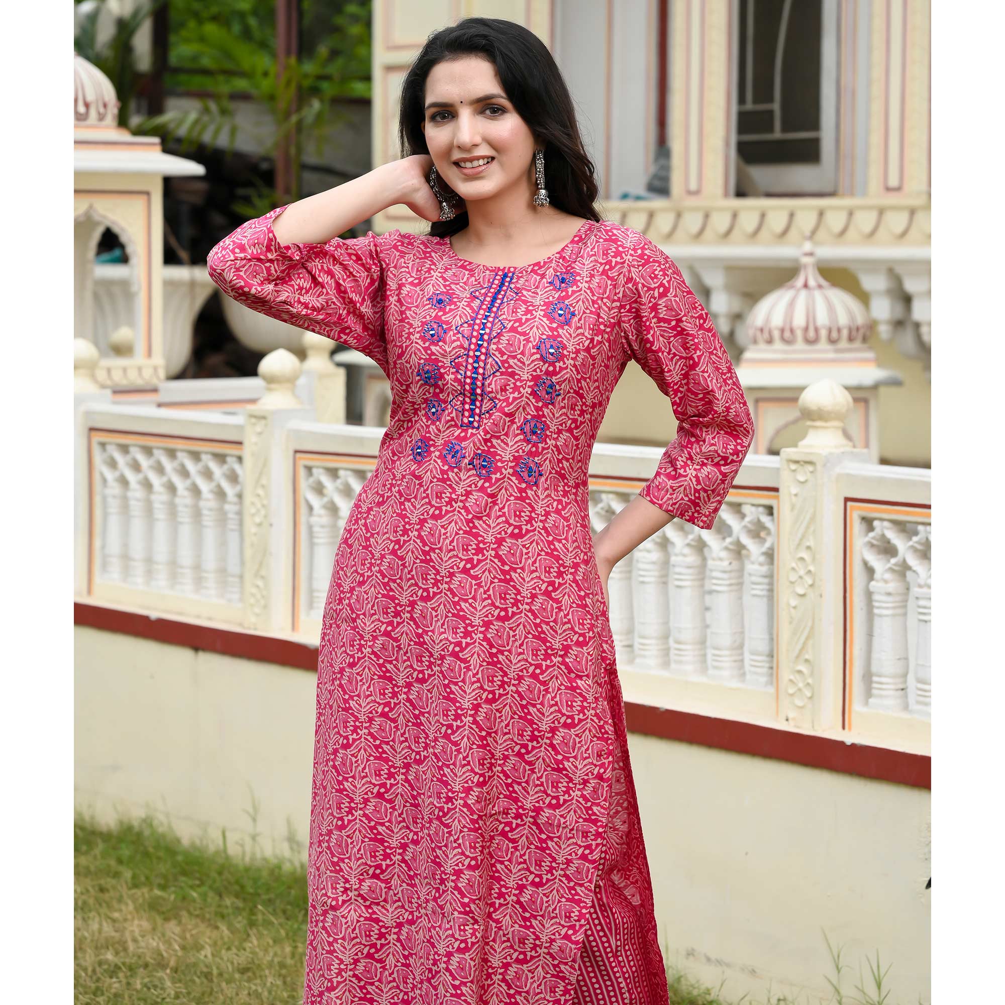 Pink Floral Printed Modal Kurti Pant Set