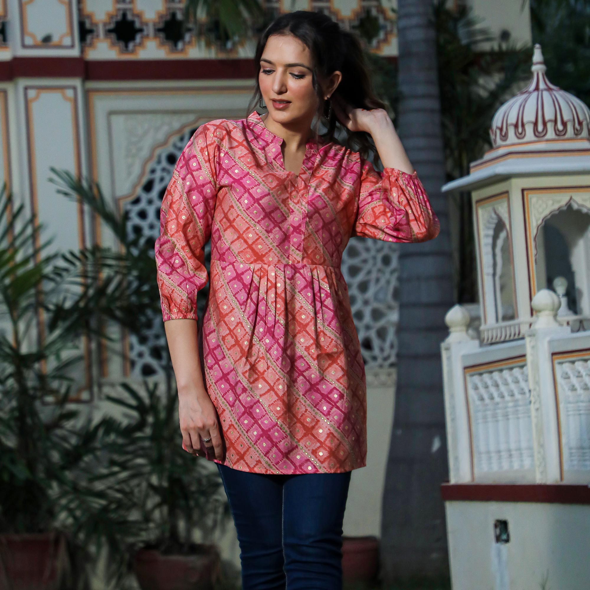 Peach Foil Printed Modal Top