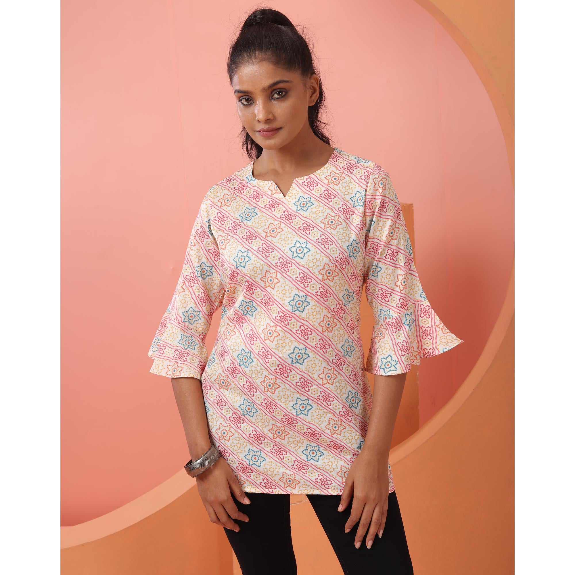 Pink Foil Printed Rayon Top