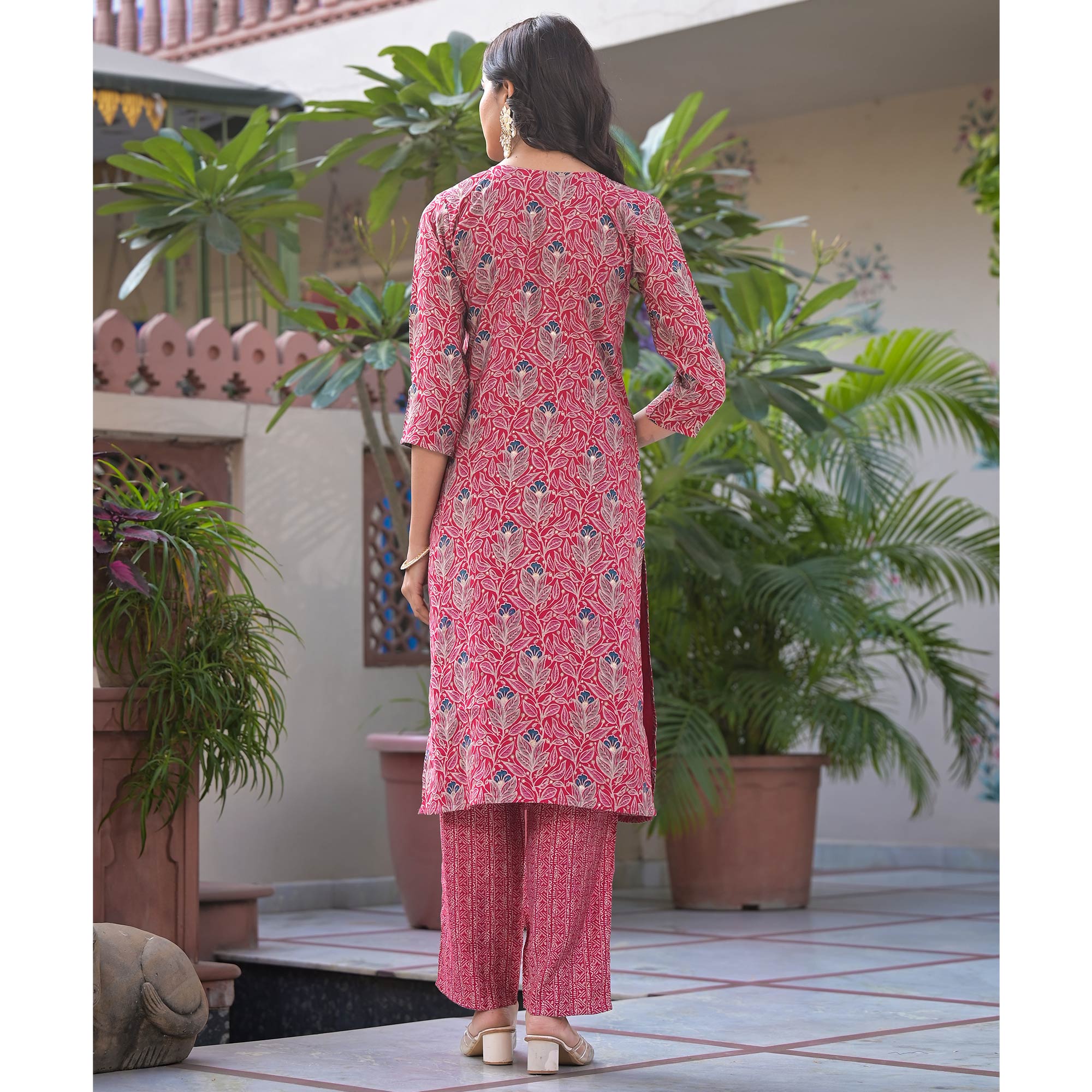 Pink Foil Printed Chanderi Straight Cut Salwar Suit