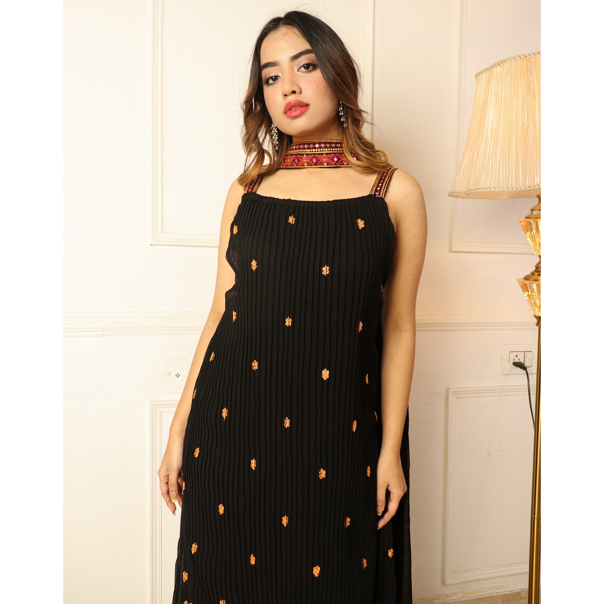 Black Sequins Embroidered Georgette Suit