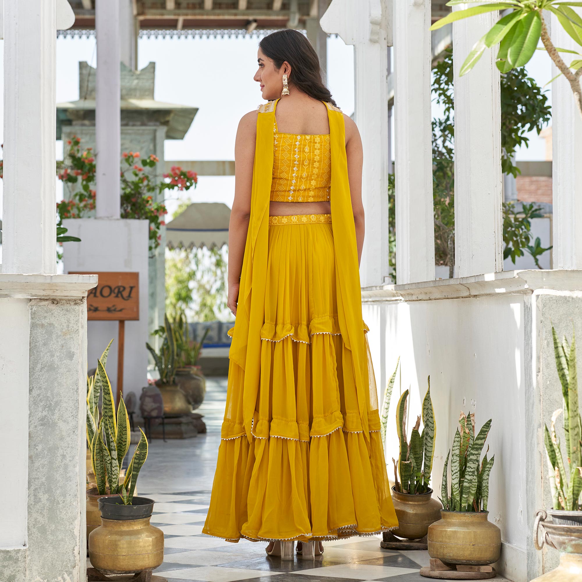Yellow Embroidered Georgette Lehenga Choli