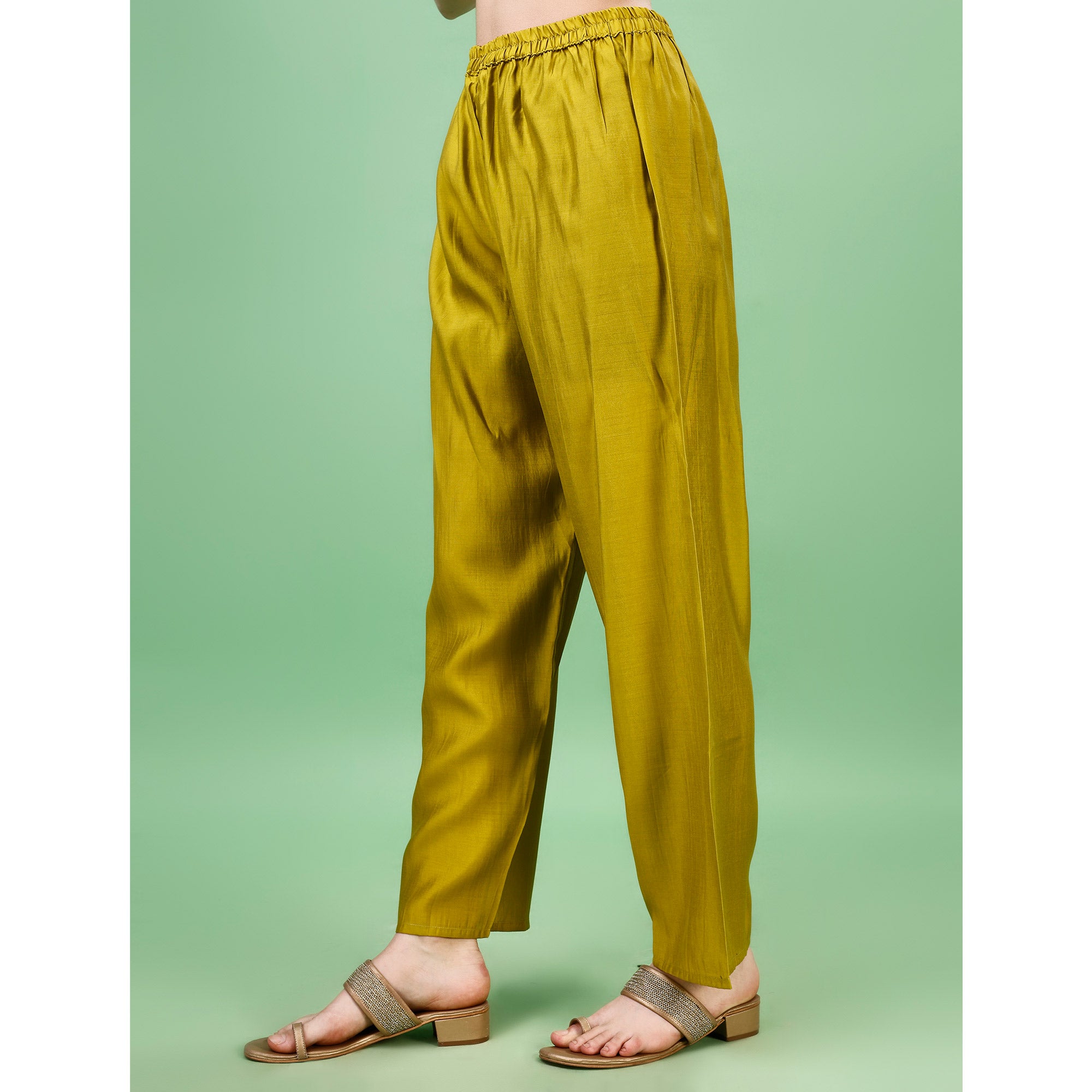 Mehendi Green Mirror Embroidered Viscose Salwar Suit