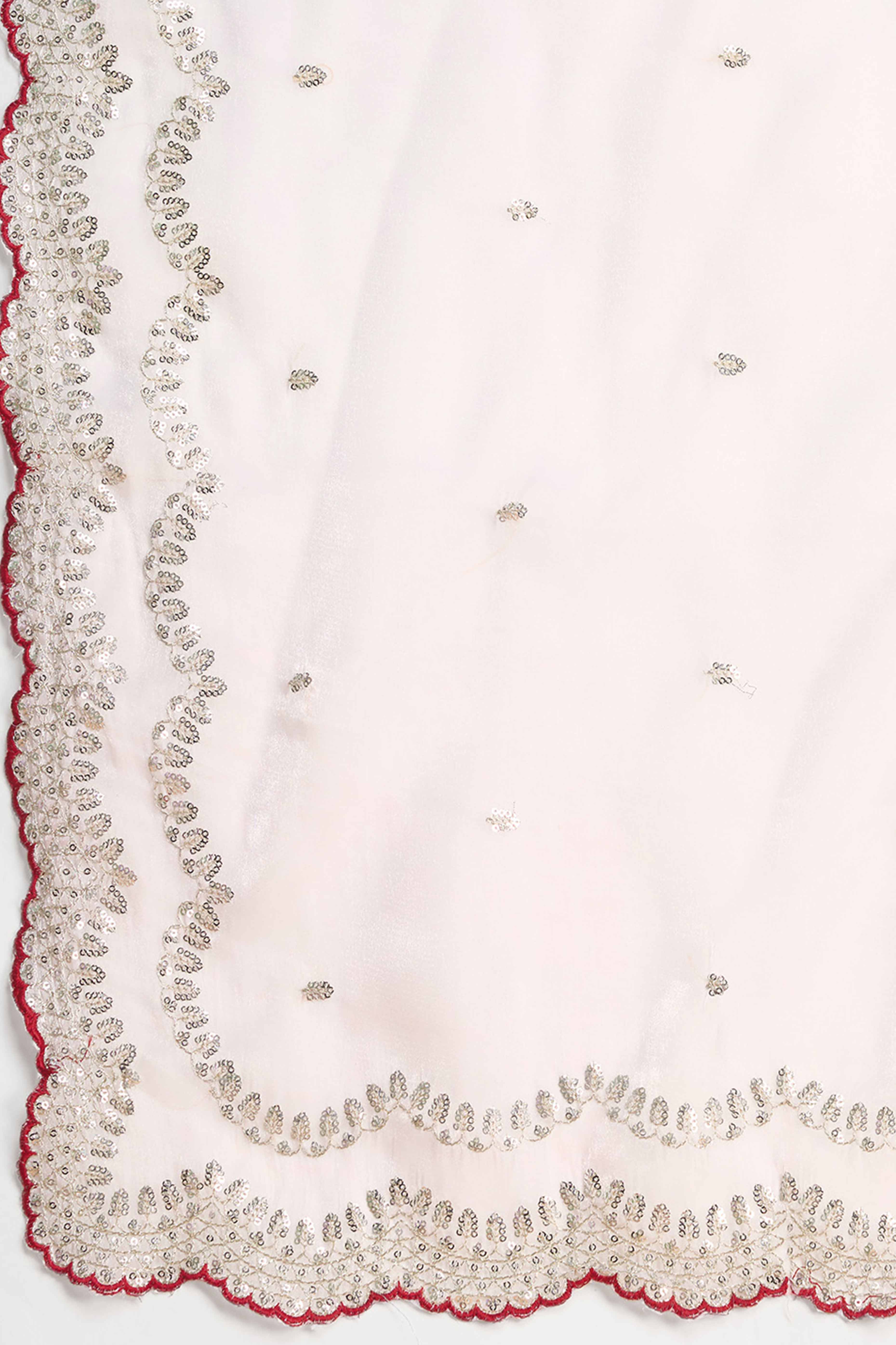 White Embroidered Saree in Organza with Sequins Accents