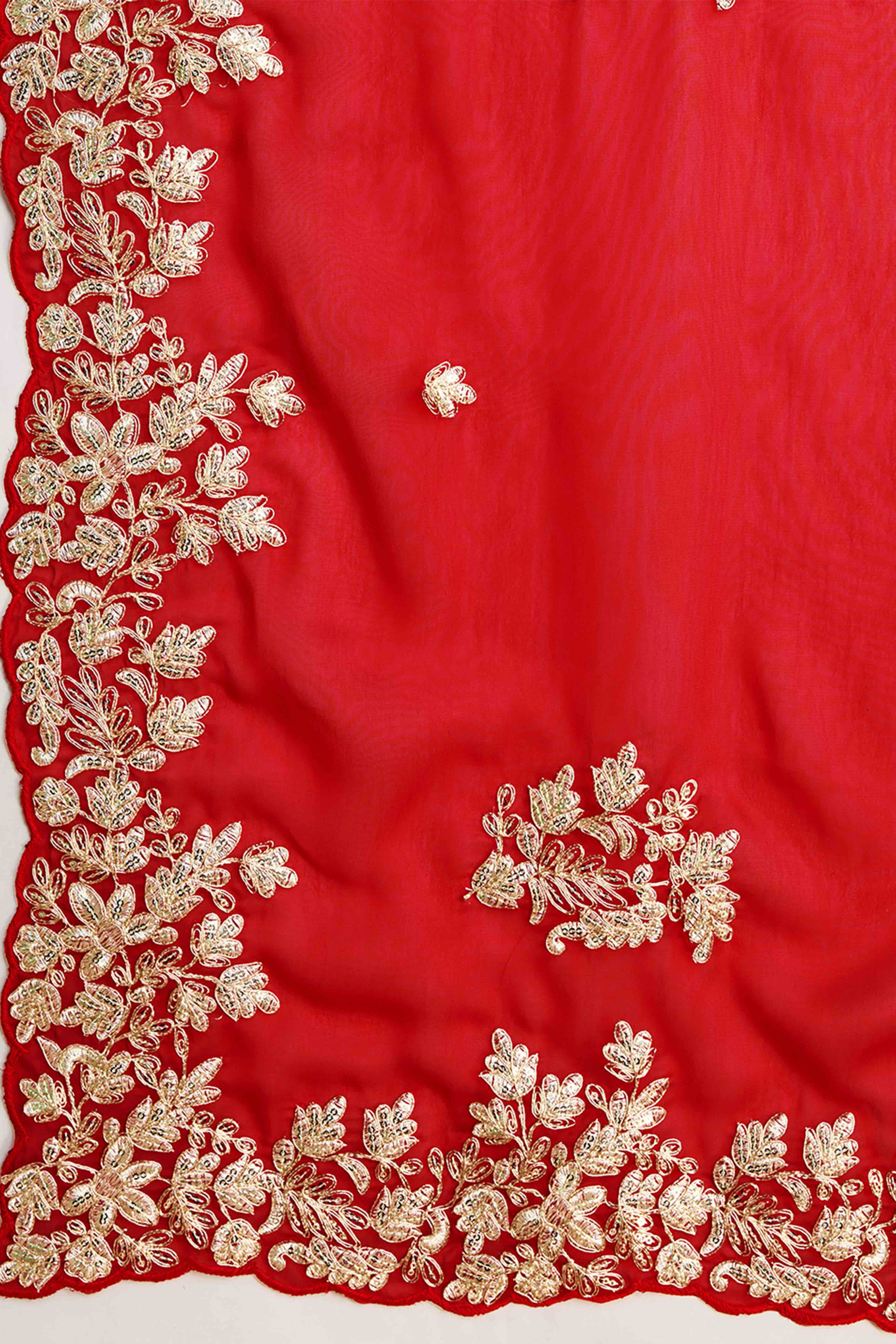 Red Organza Saree Enhanced with Elegant Sequins Embellishments