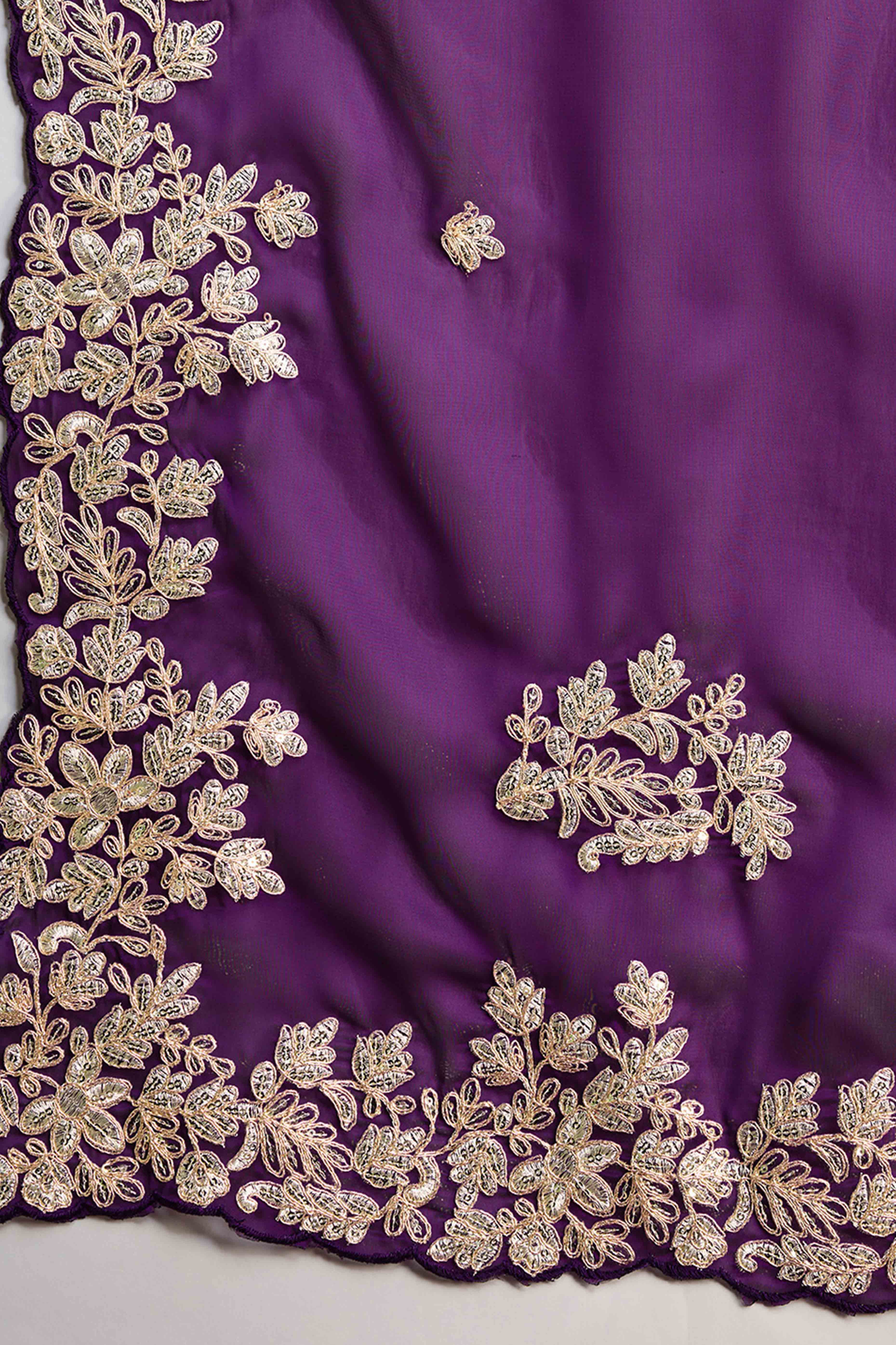 Dark Purple Organza Saree Enhanced with Elegant Sequins Embellishments