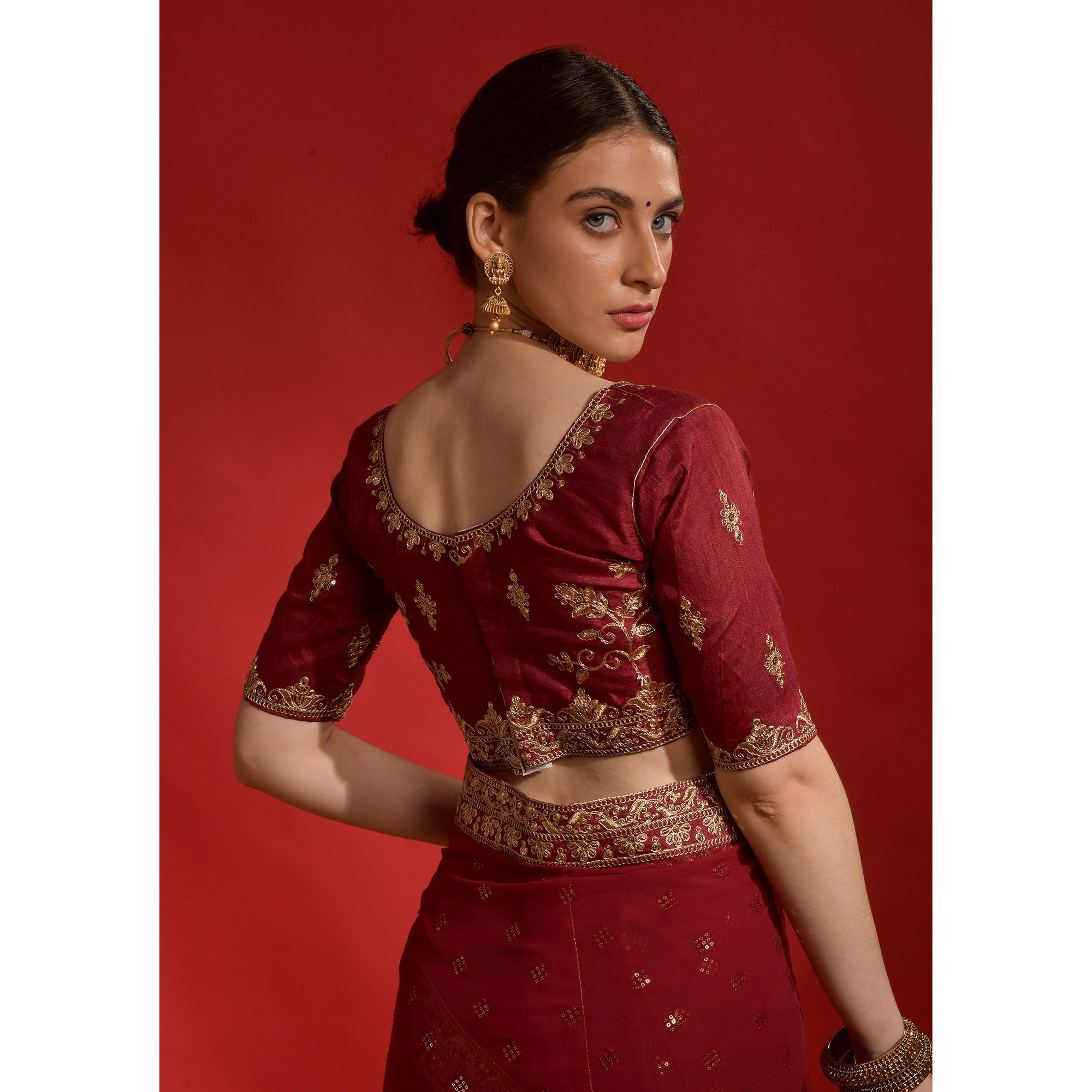 Maroon Sequins Embroidered Georgette Saree