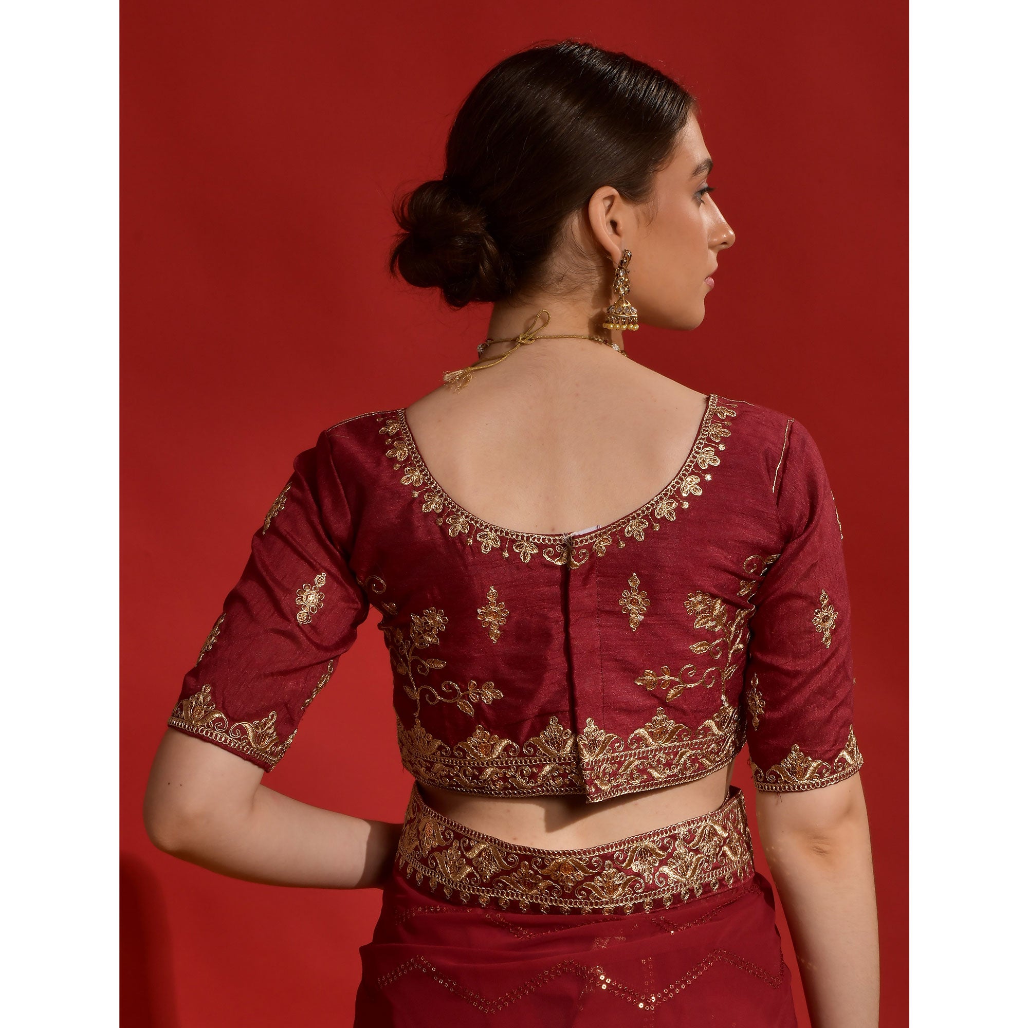 Maroon Sequins Embroidered Georgette Saree