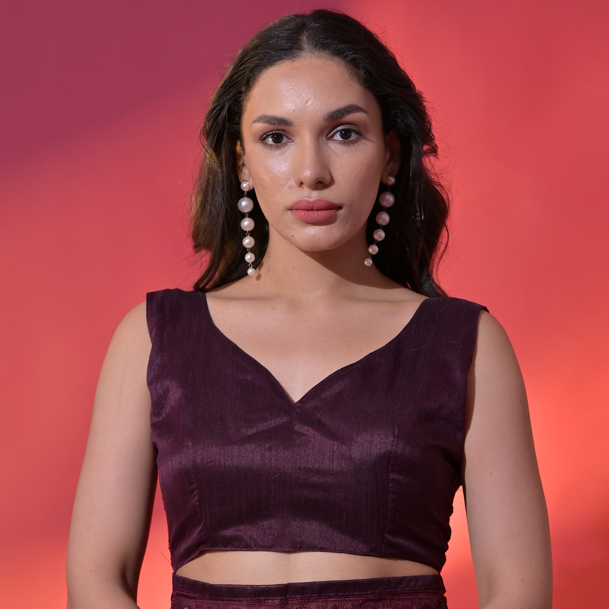 Wine Sequins Embroidered Georgette Saree