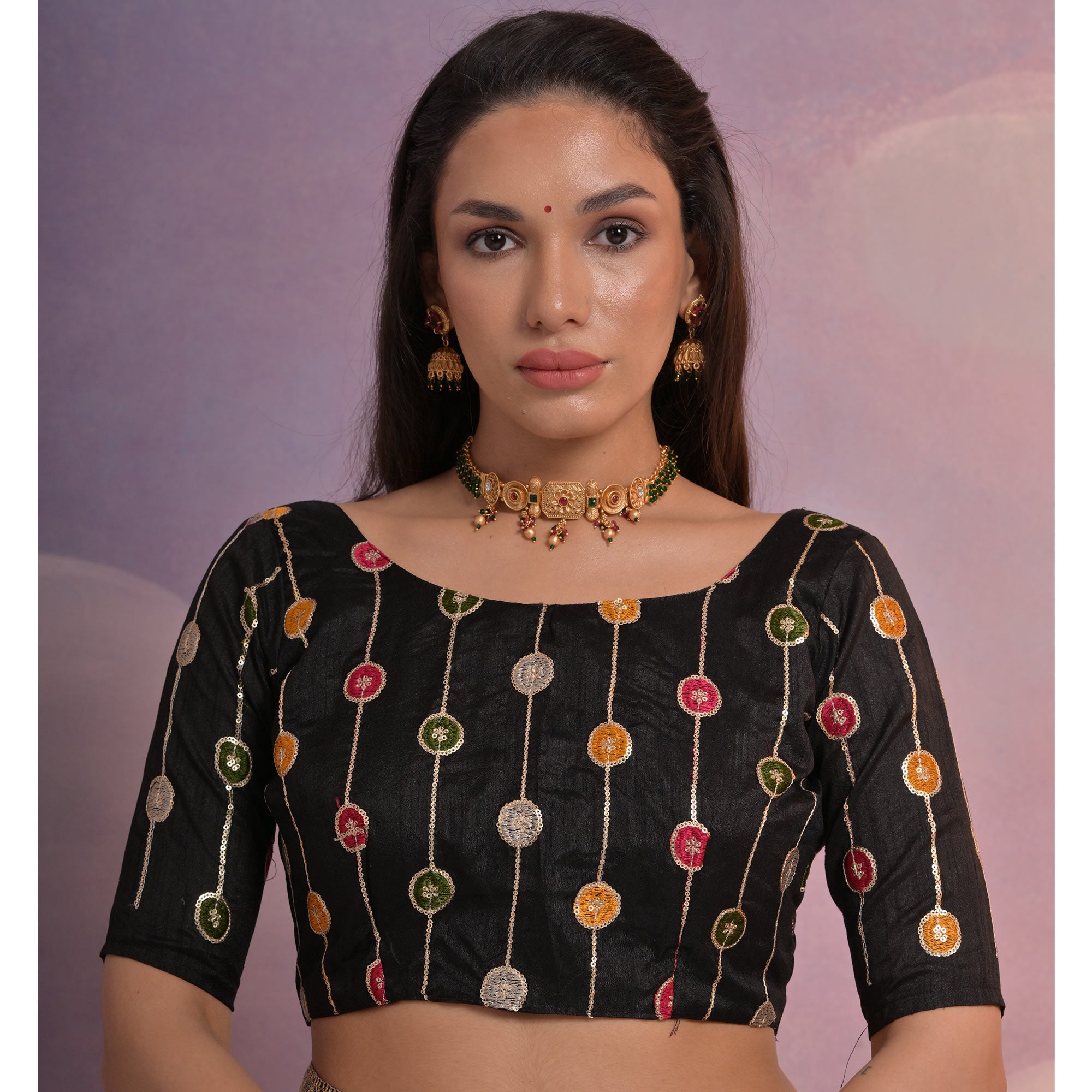 Black Floral Printed Chinon Saree With Embroidered Border