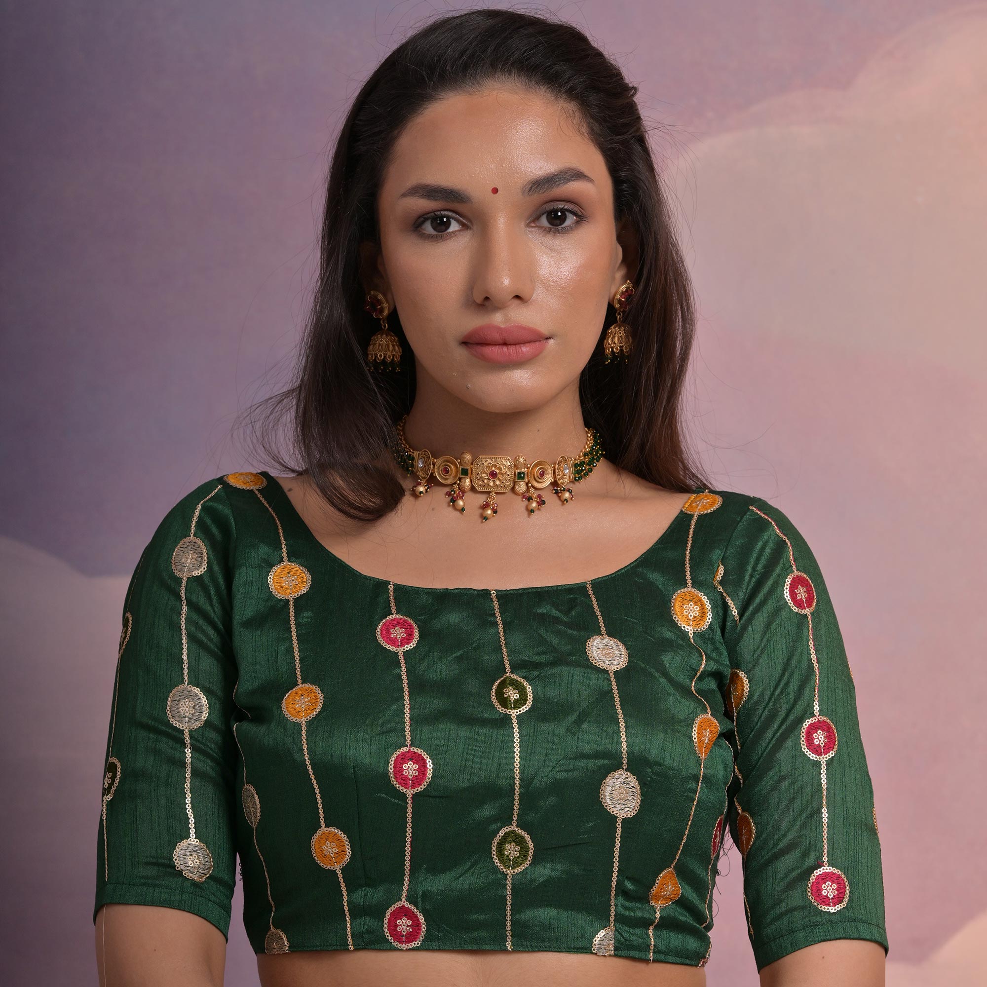 Green  Printed With Embroidered Border Georgette Saree