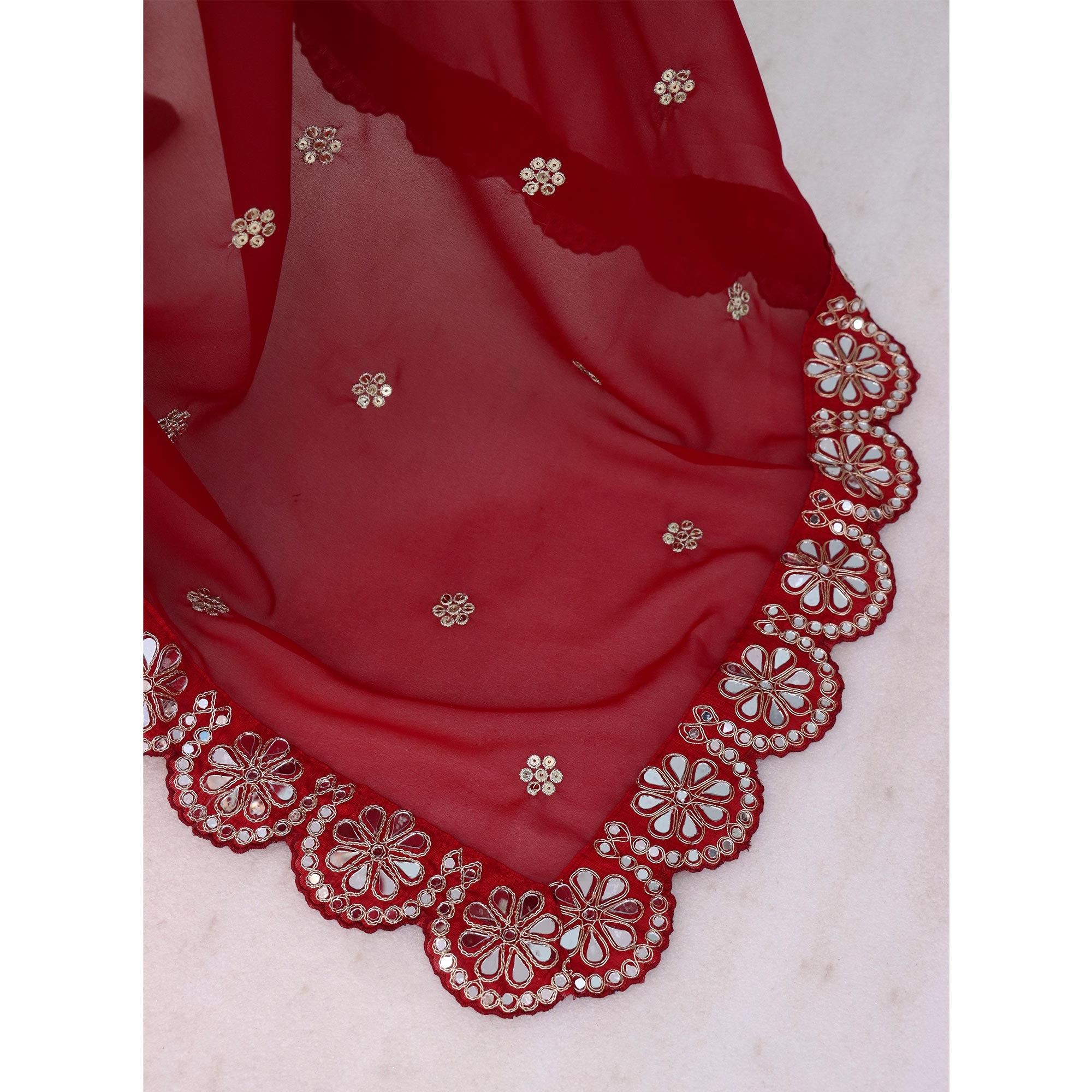 Red Sequins Embellished Georgette Saree with Glamorous Party-Wear Finish