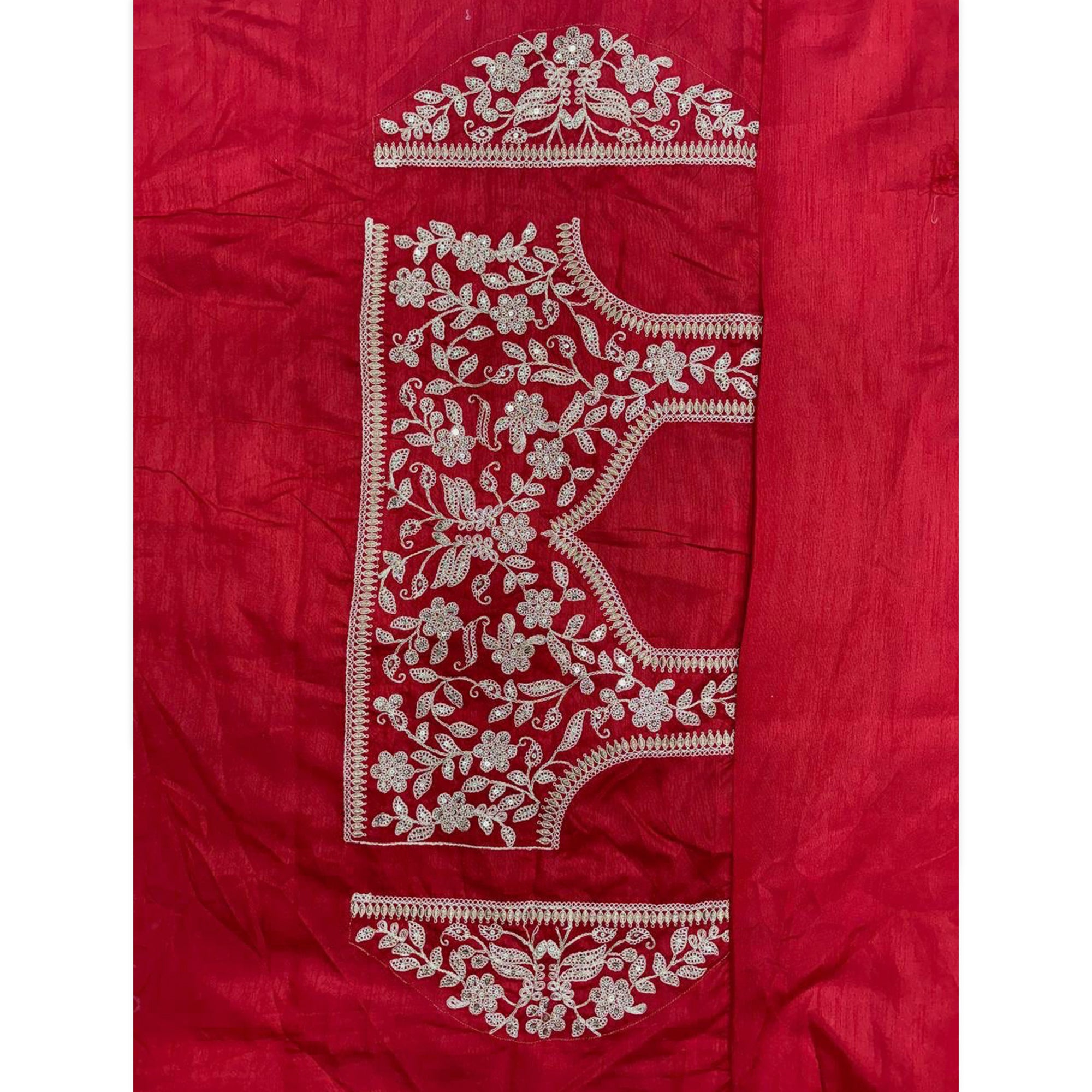 Red Partywear Silk Blend Saree Featuring Rich Silver Thread and Sequins Work