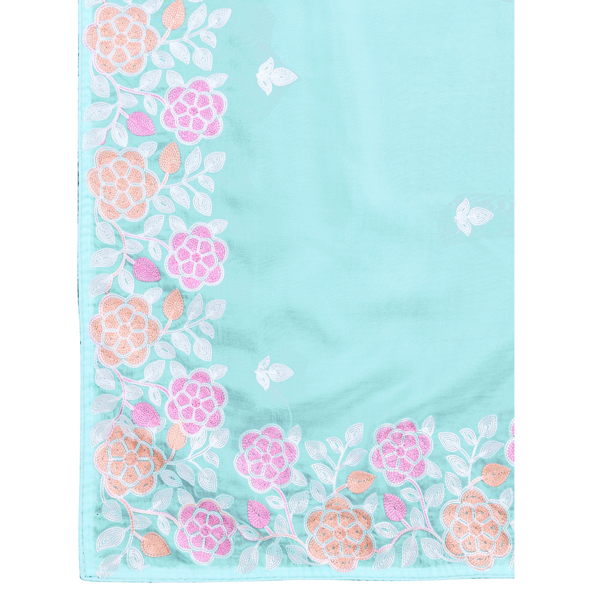 Blue Floral Sequins Embroidered Organza Silk Saree