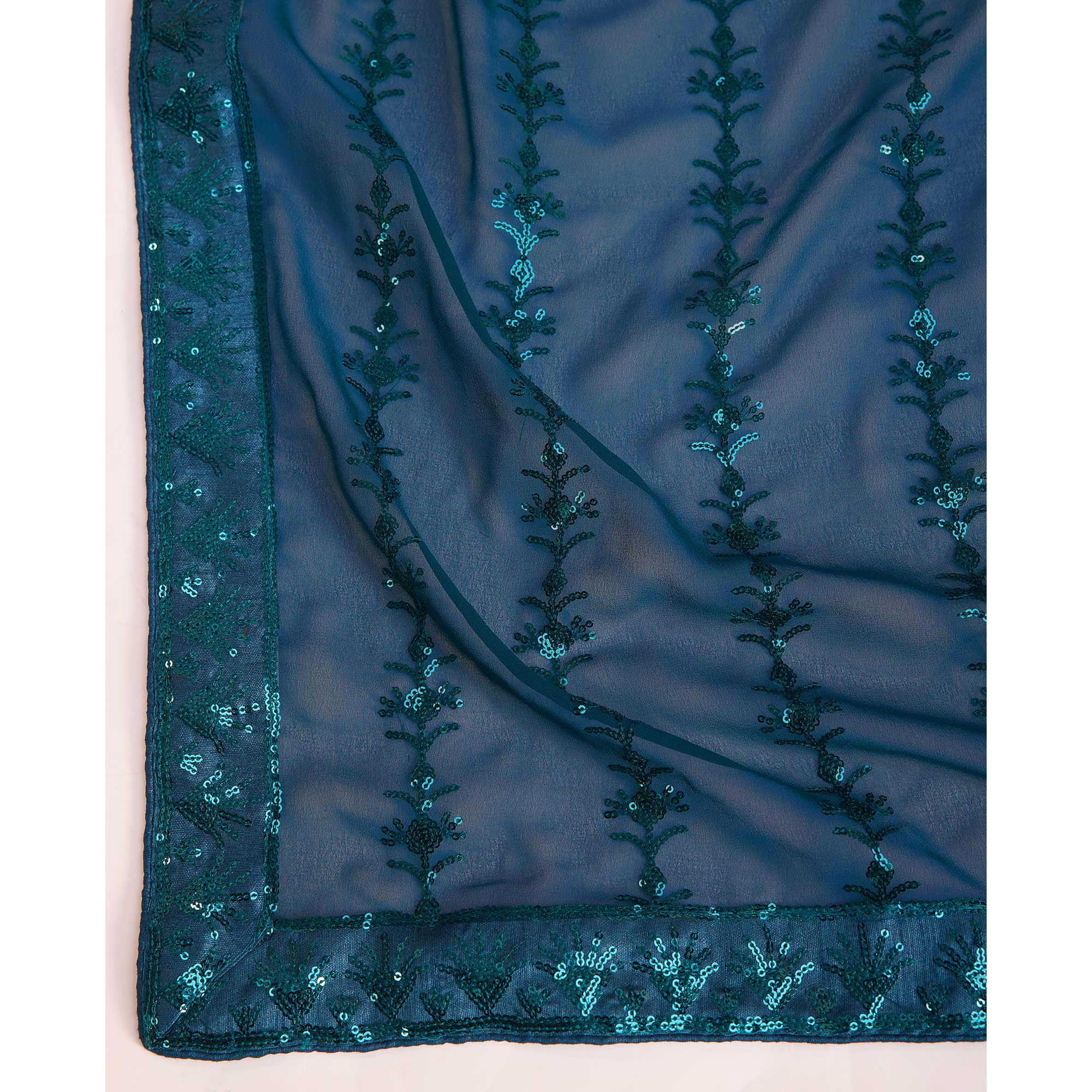 Morpich Floral Sequins Embroidered Georgette Saree