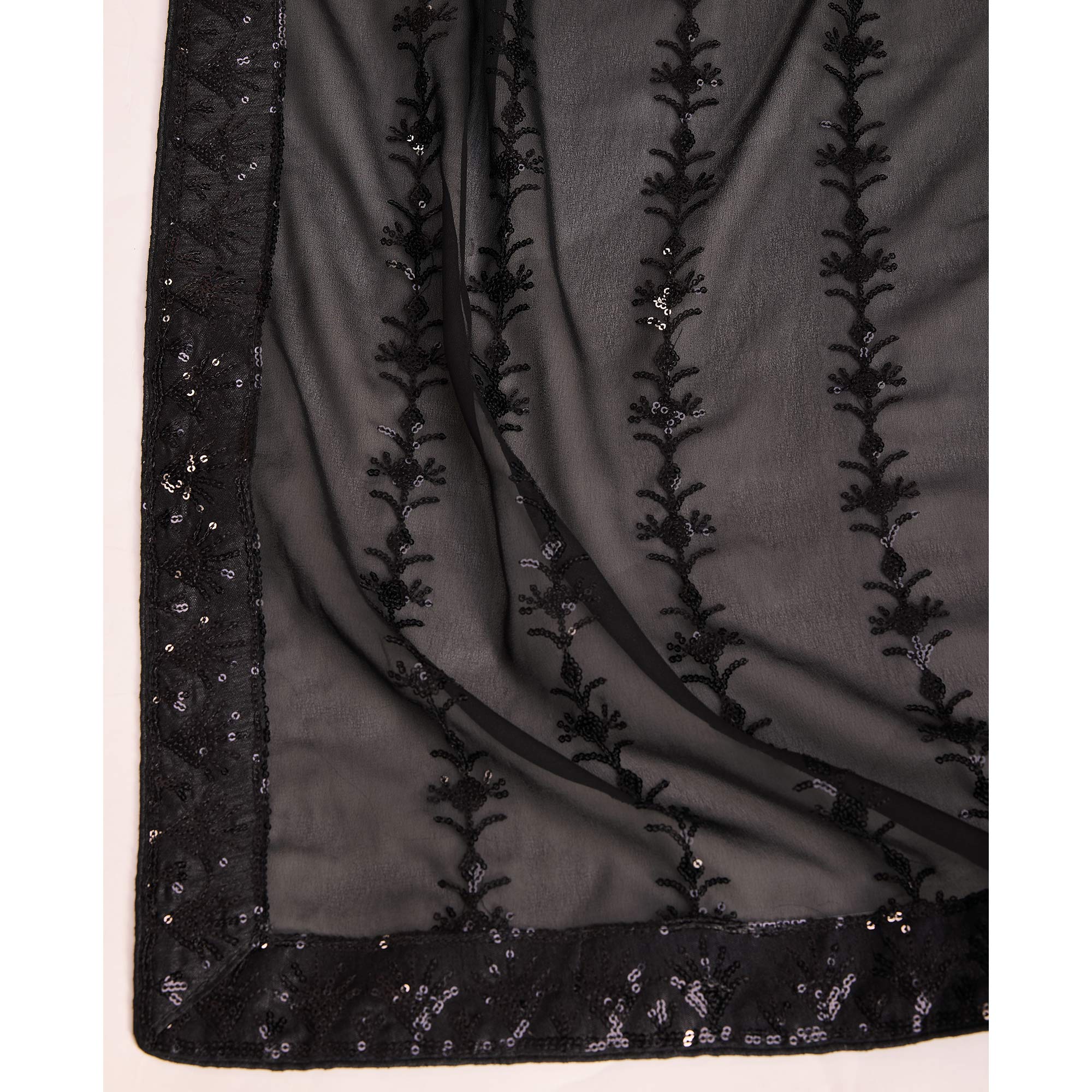 Black Floral Sequins Embroidered Georgette Saree