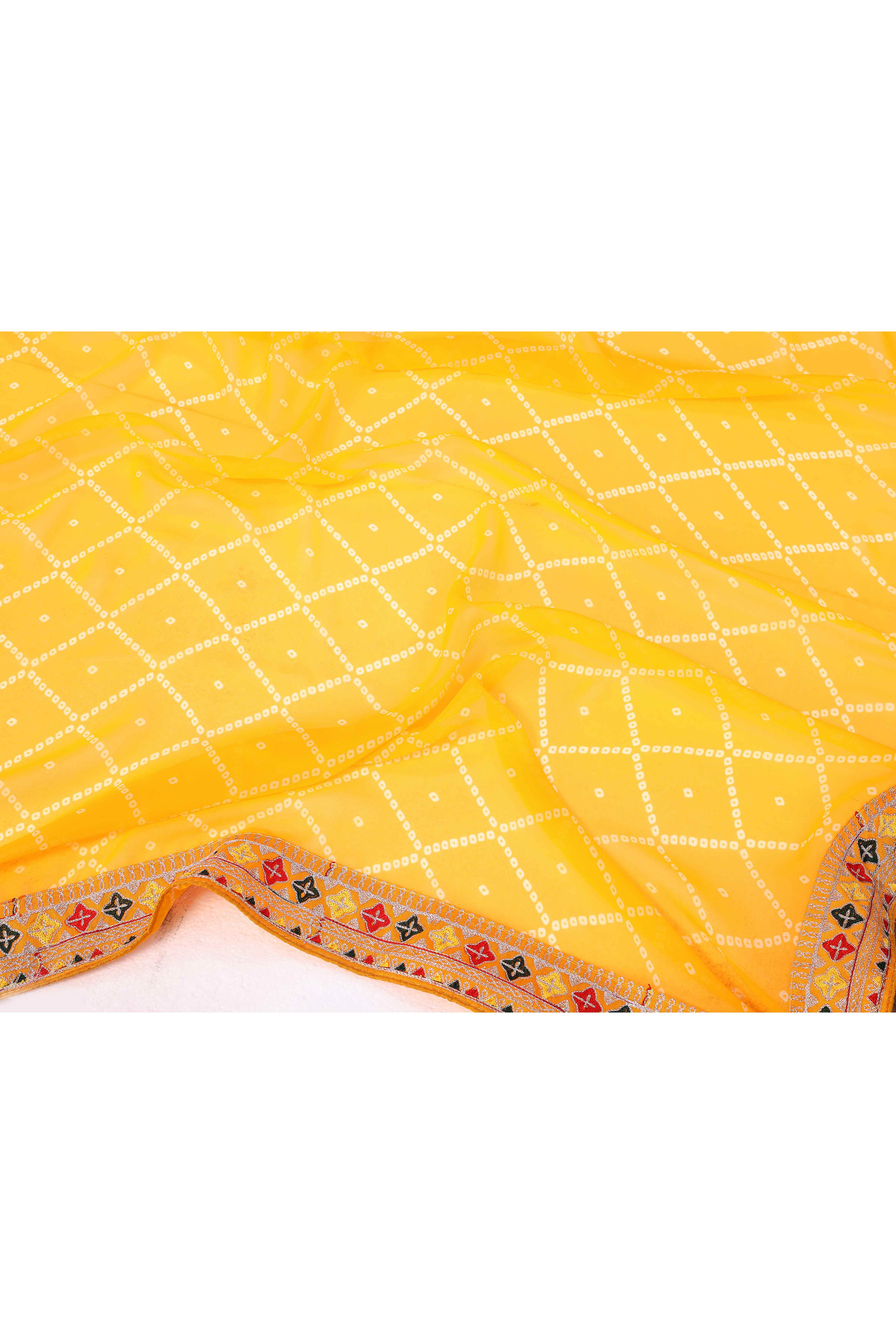 Yellow Bandhani Printed Georgette Saree Framed With Elegant Embroidered Border