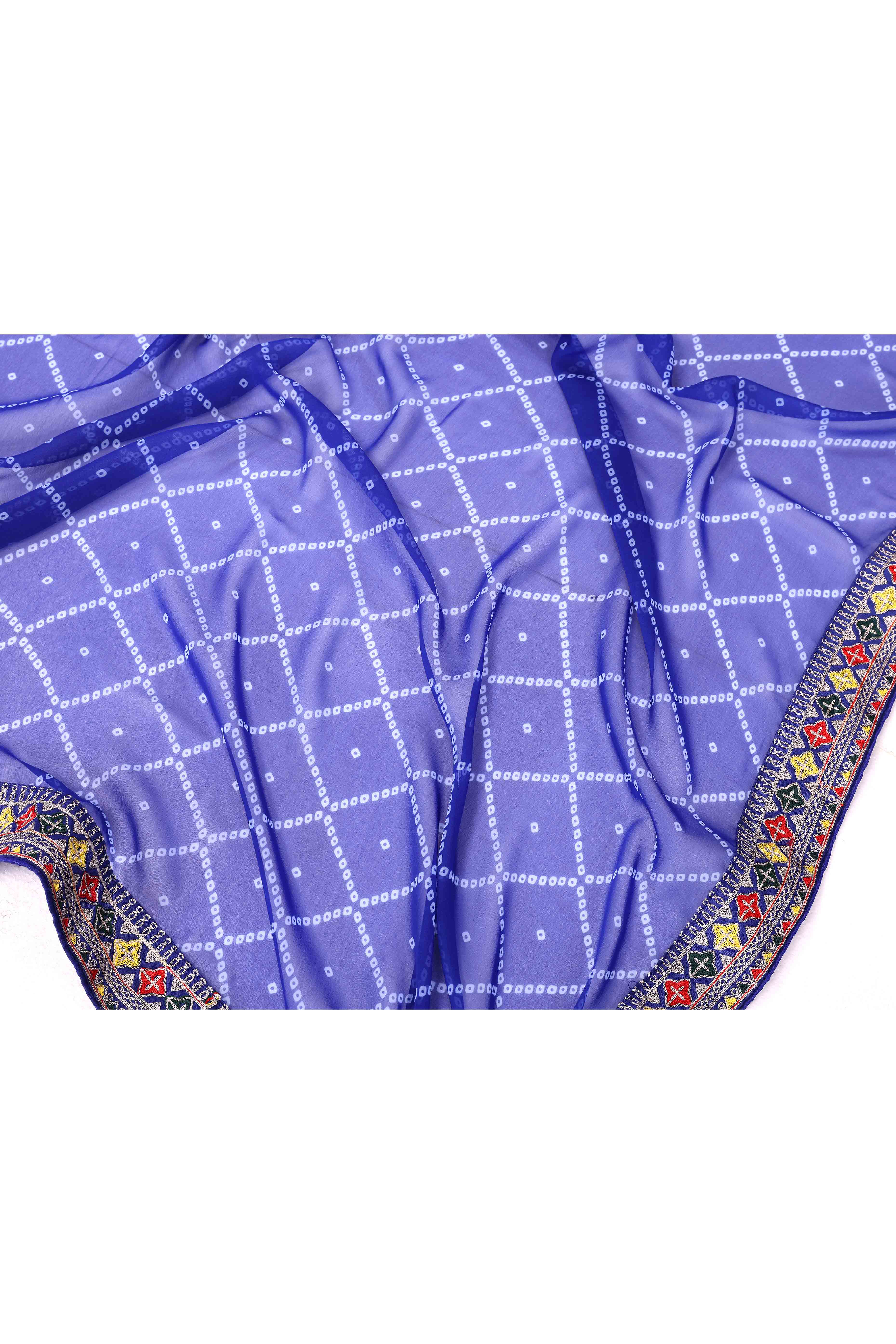 Blue Bandhani Printed Georgette Saree Framed With Elegant Embroidered Border