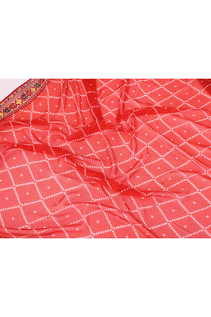 Red Bandhani Printed Georgette Saree Framed With Elegant Embroidered Border