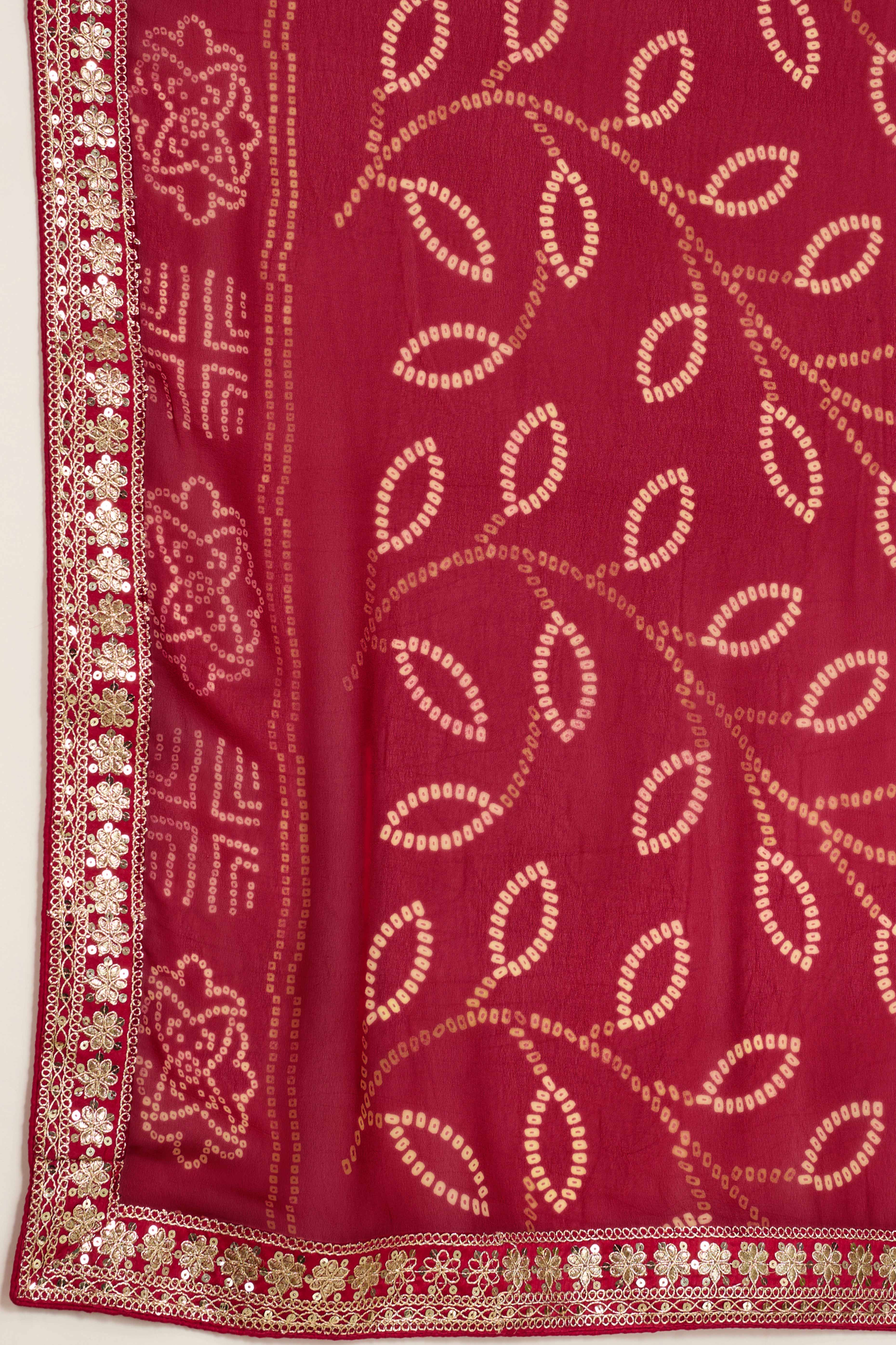 Pink Bandhani Digital Printed Georgette Saree Enhanced With Cording Embroidered Border