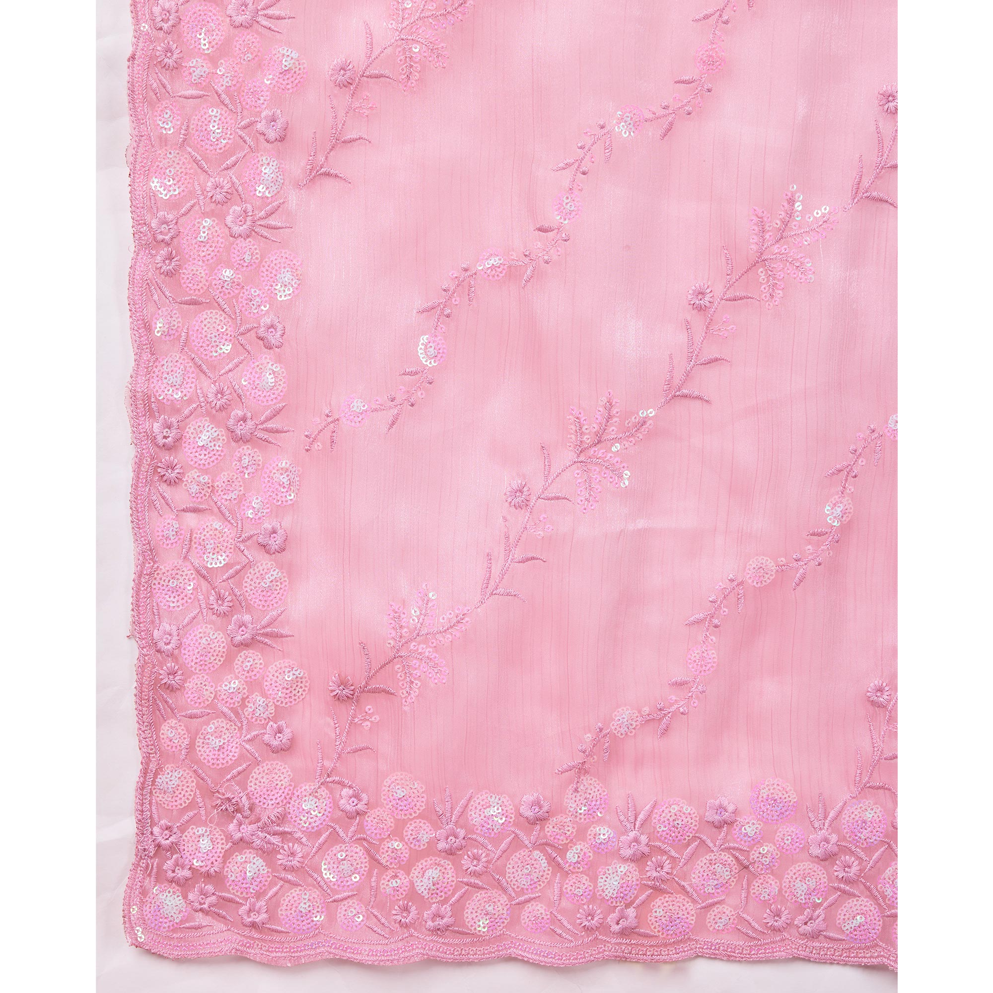 Pink Floral Sequins Embroidered Burberry Silk Saree