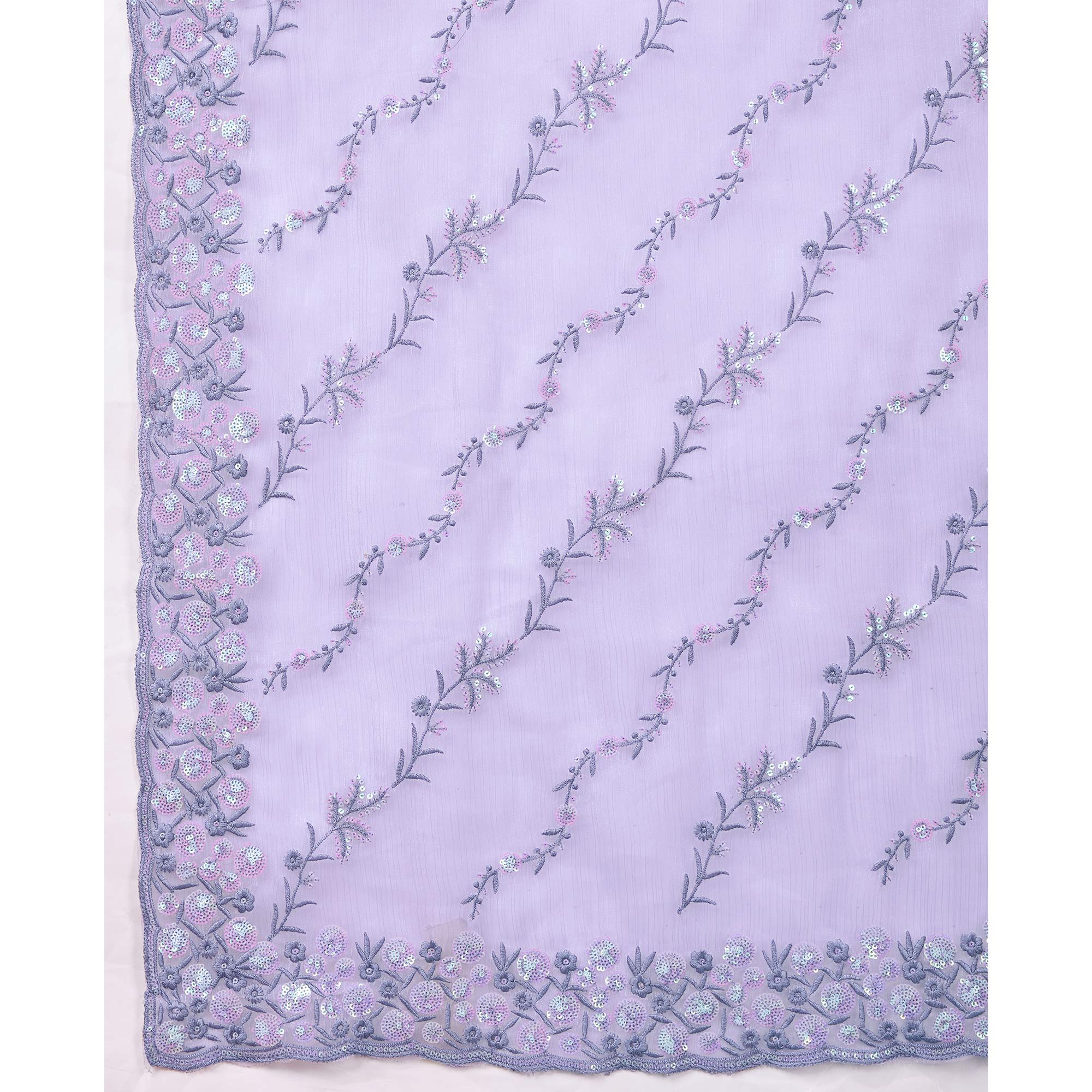 Lavender Floral Sequins Embroidered Burberry Silk Saree