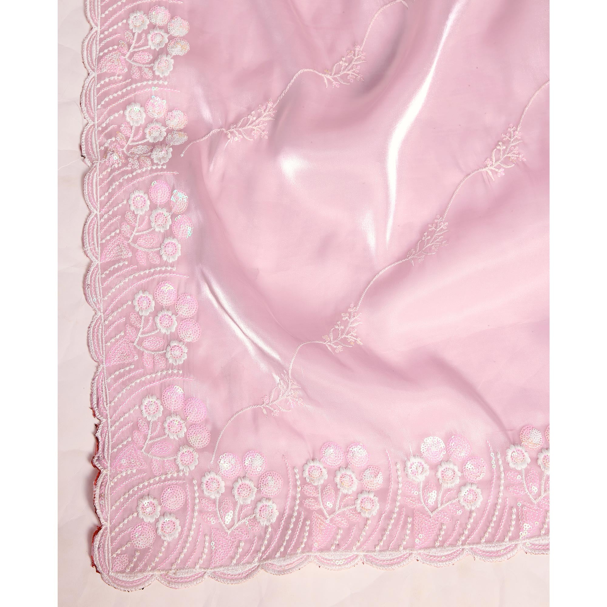 Pink Floral Sequins Embroidered Jimmy Choo Tissue Saree