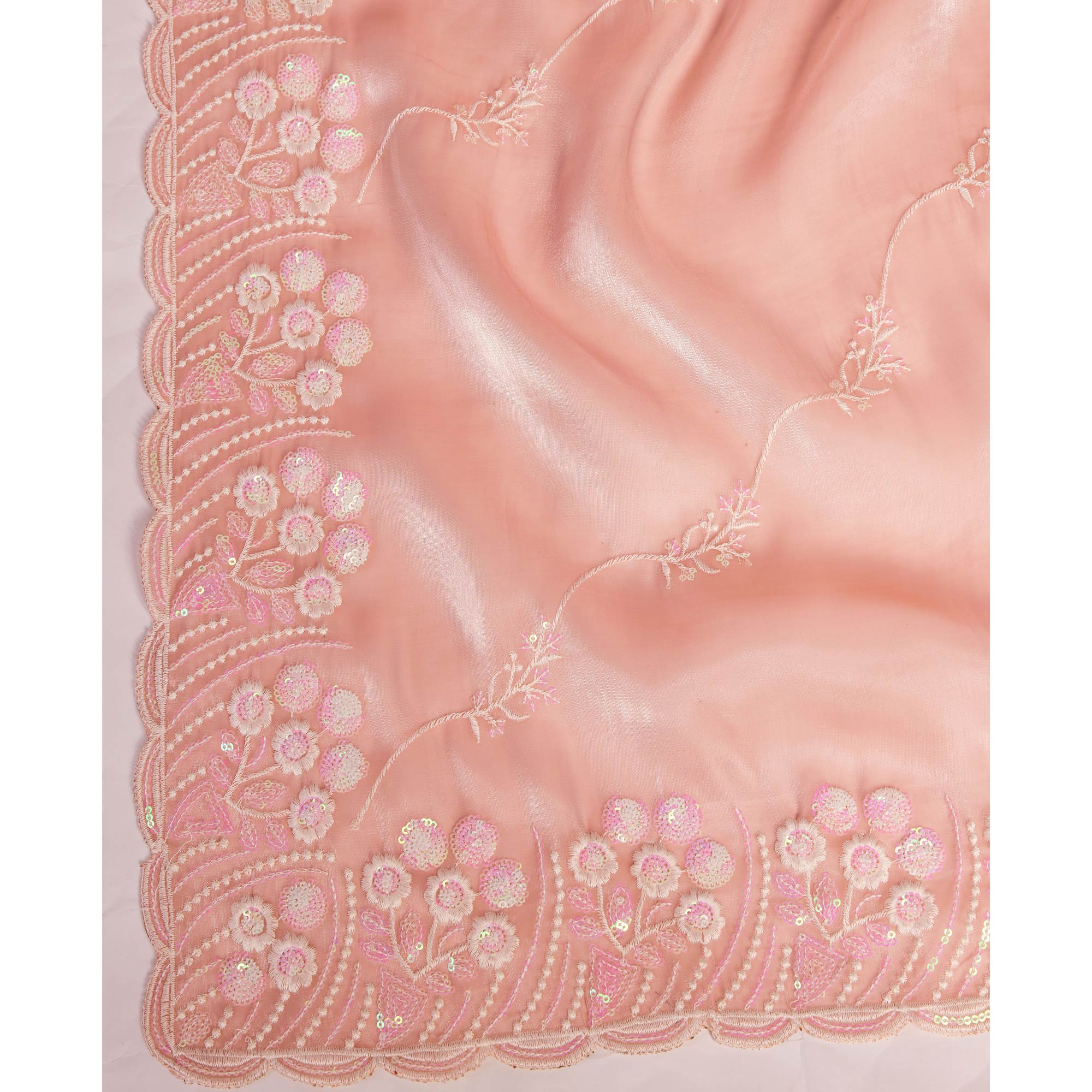 Peach Floral Sequins Embroidered Jimmy Choo Tissue Saree