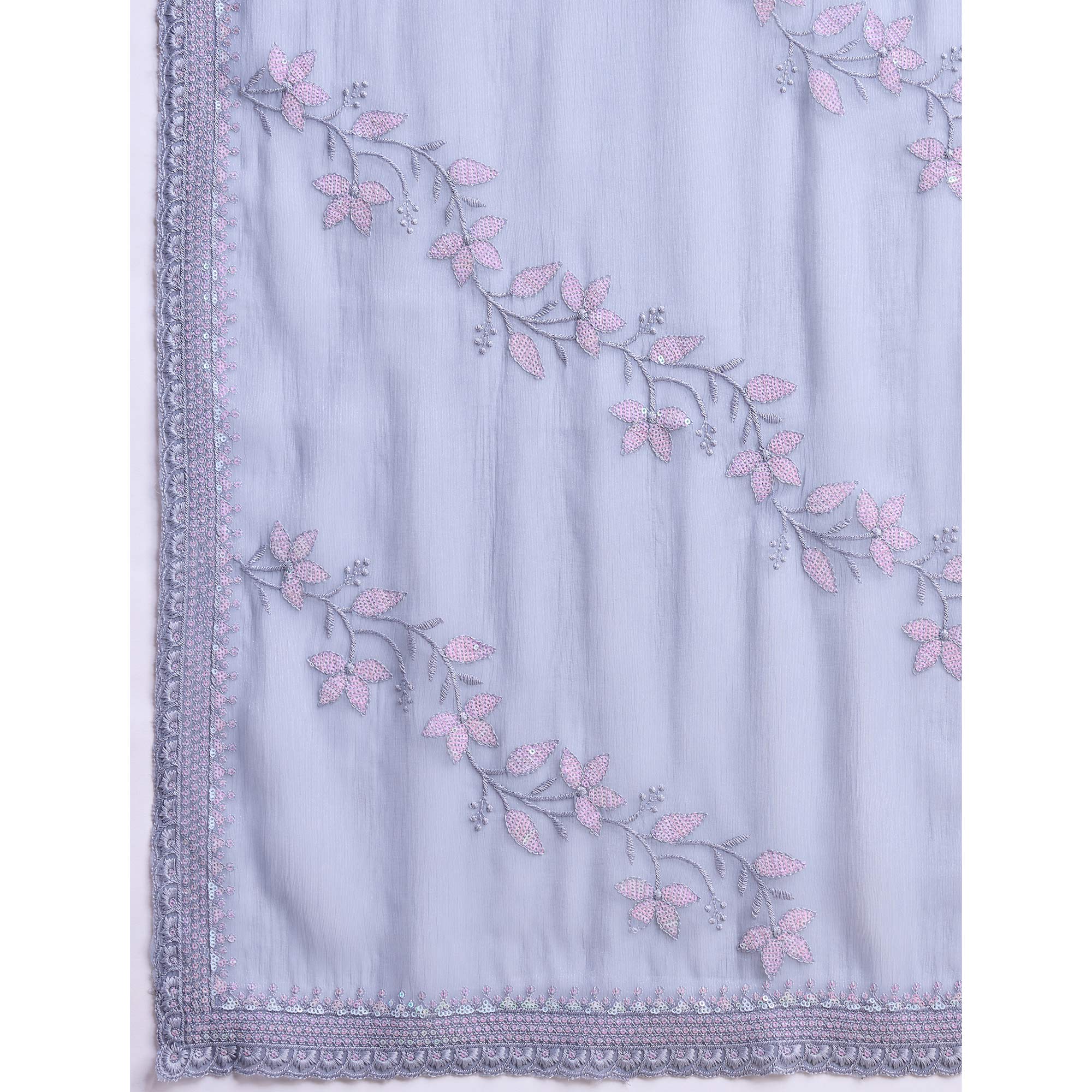 Lavender Floral Sequins Embroidered Chiffon Saree