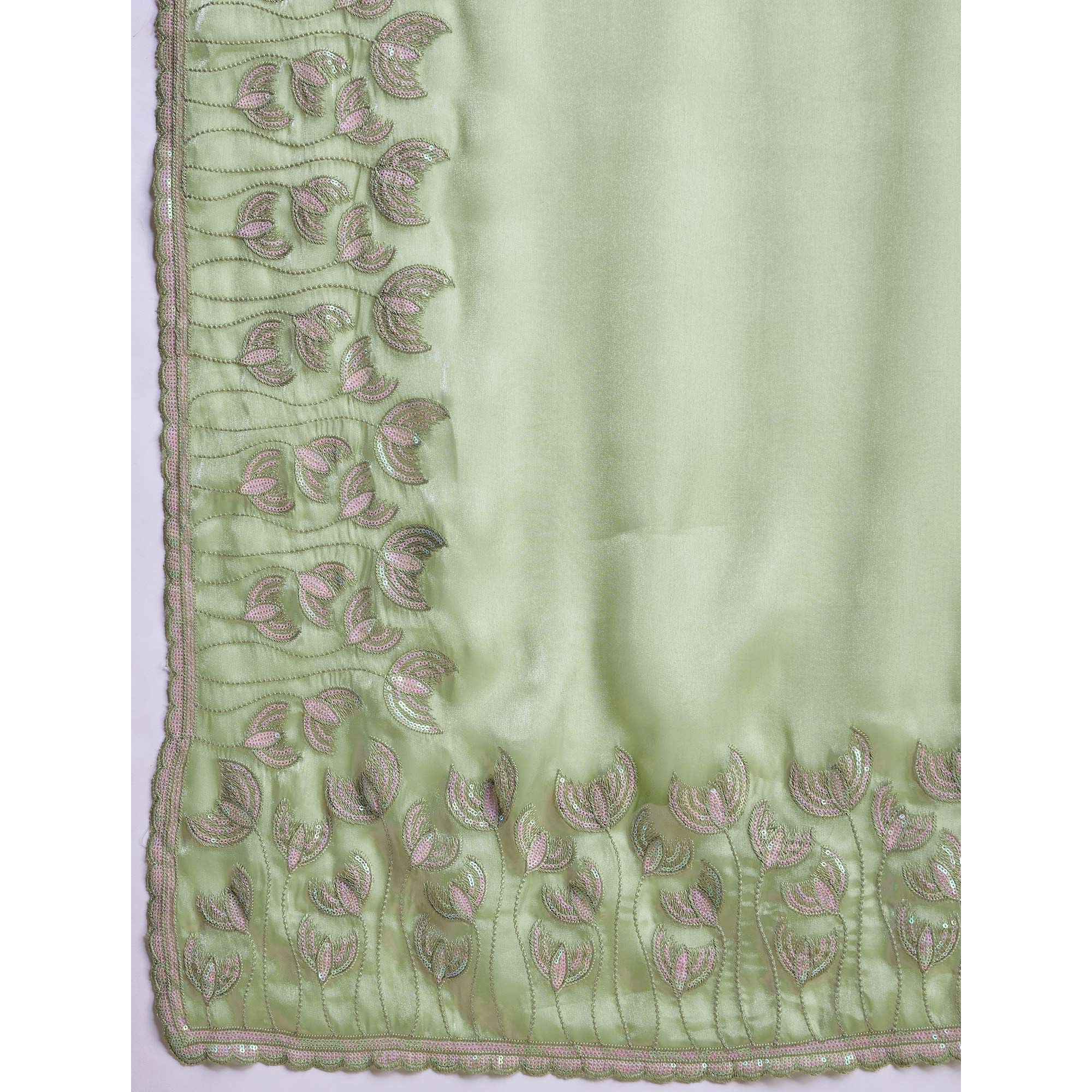 Green Floral Sequins Embroidered Jimmi Choo Zoya Silk Saree