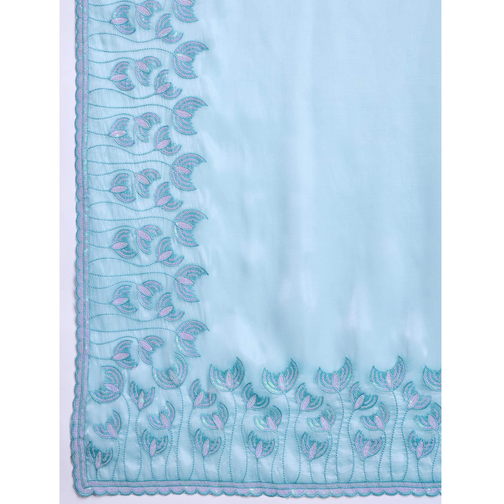 Blue Floral Sequins Embroidered Jimmi Choo Zoya Silk Saree