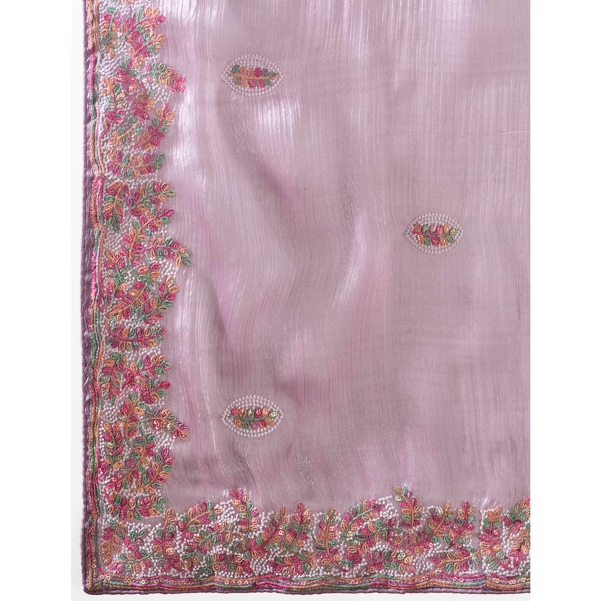 Light Purple Floral Sequins Embroidered Mulberry Silk Saree