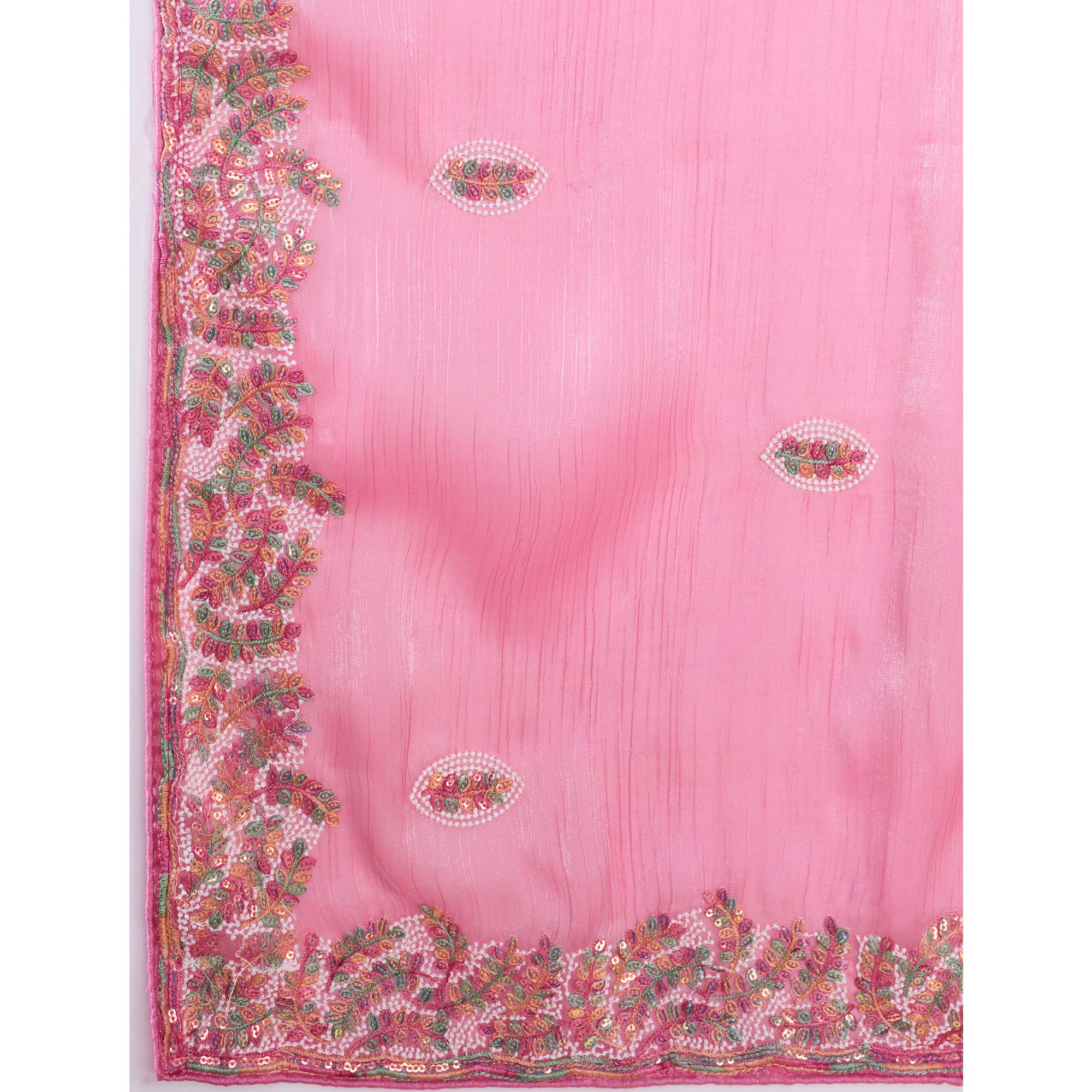 Pink Floral Sequins Embroidered Mulberry Silk Saree