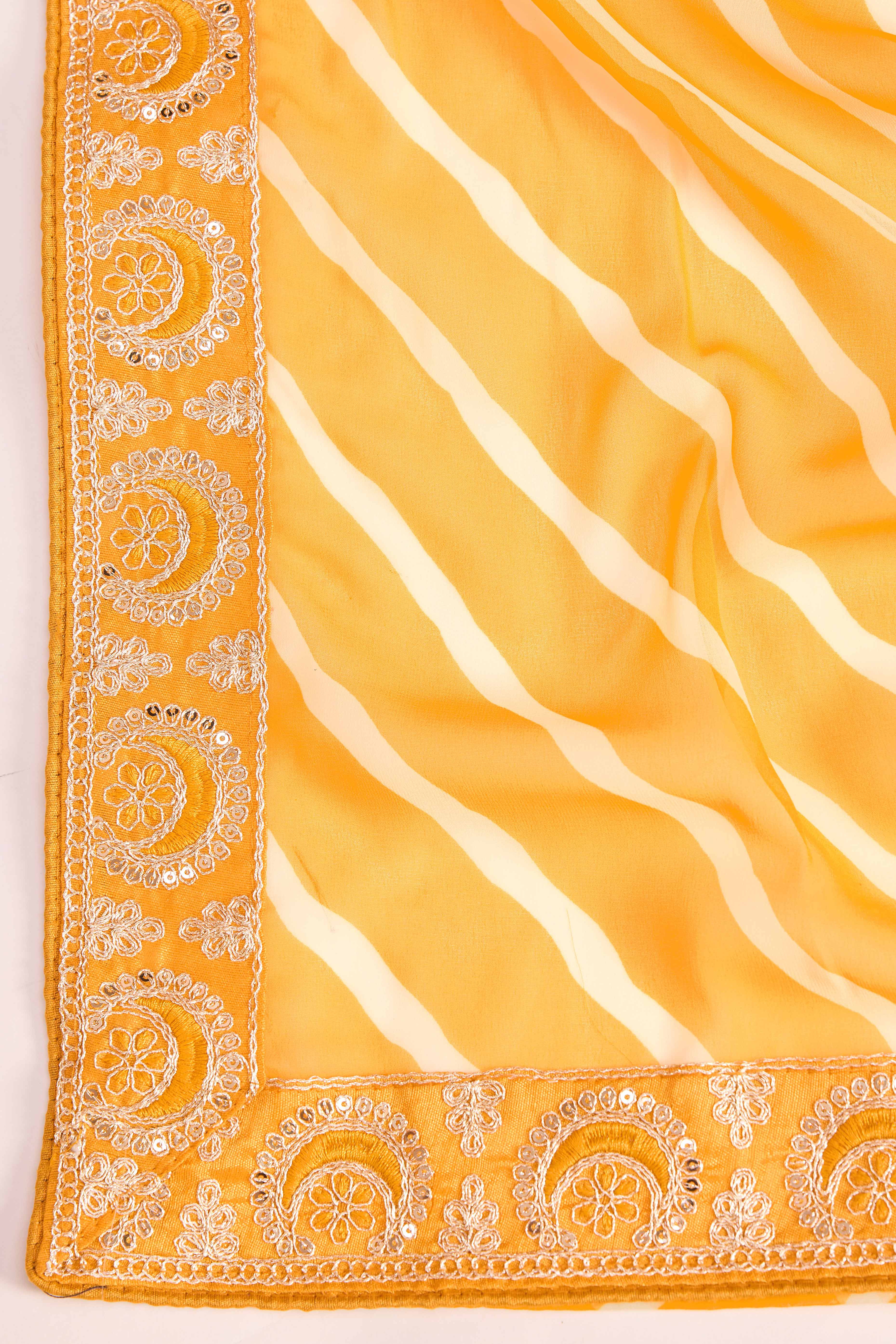 Elegant Yellow Leheriya Printed Saree in Flowing Georgette