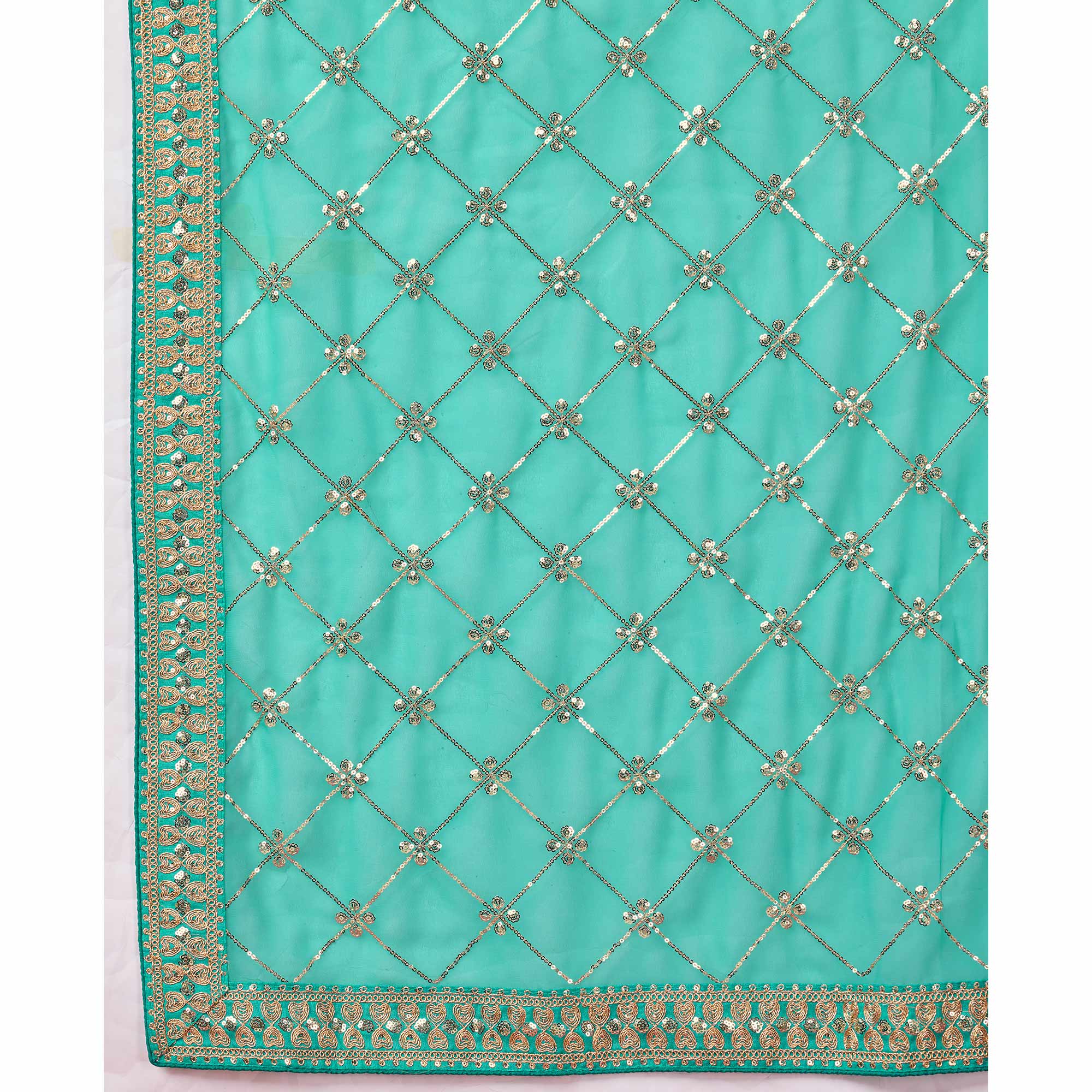Turquoise Sequins Embroidered Georgette Saree