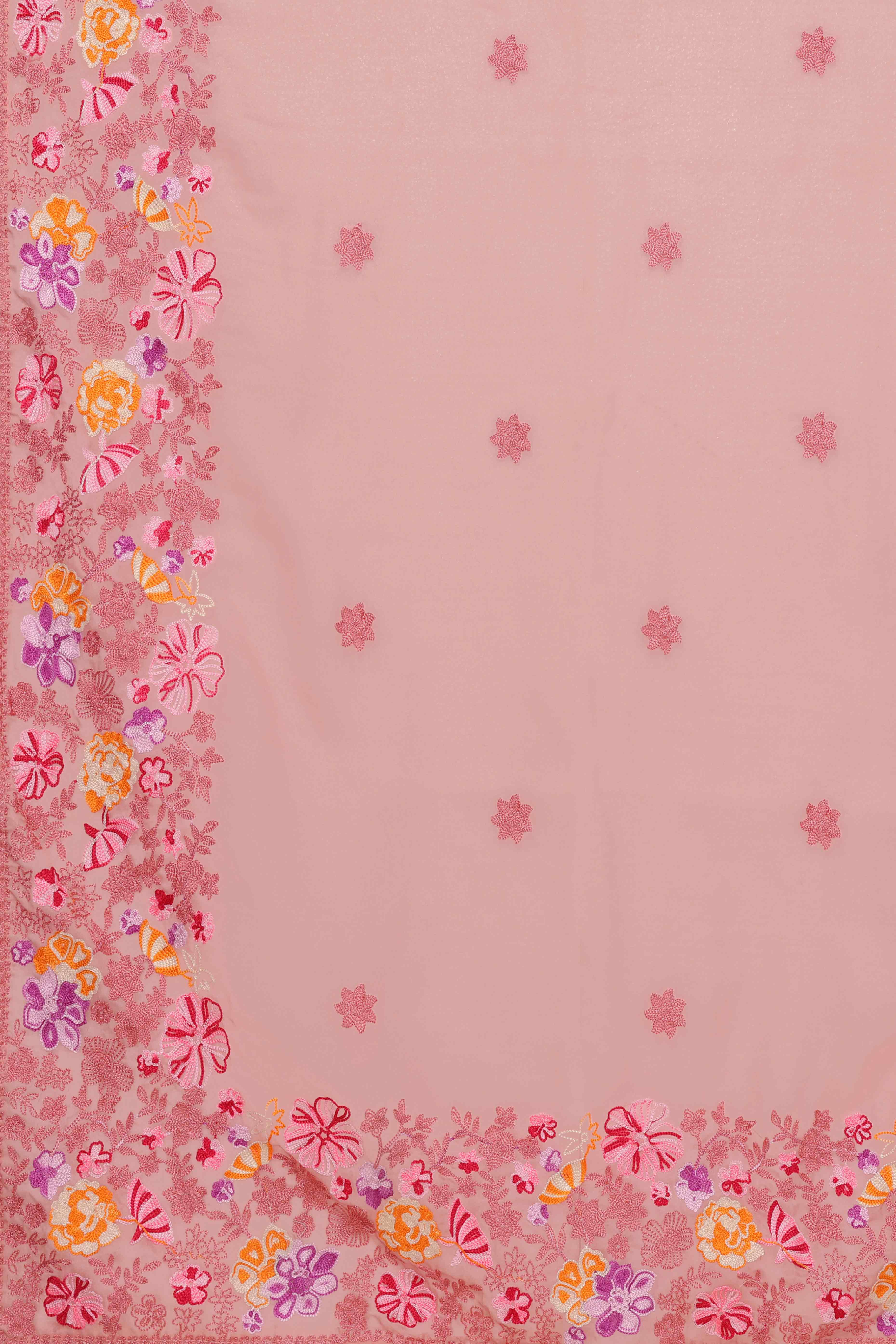 Pink Floral Embroidered Organza Saree